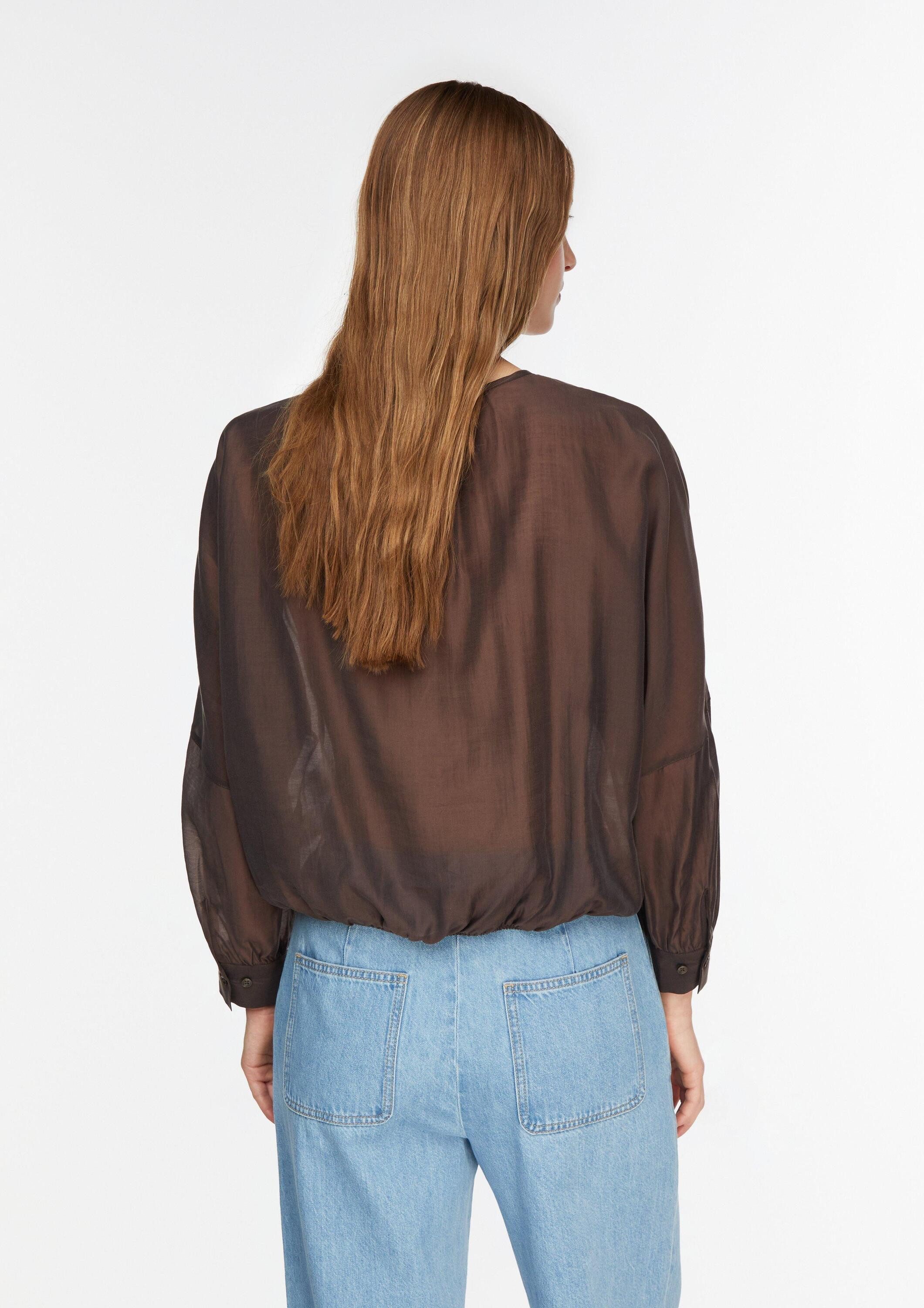 comma Langarmbluse Bluse Semitransparente Lyocellmix-Bluse mit Ballon-Saum