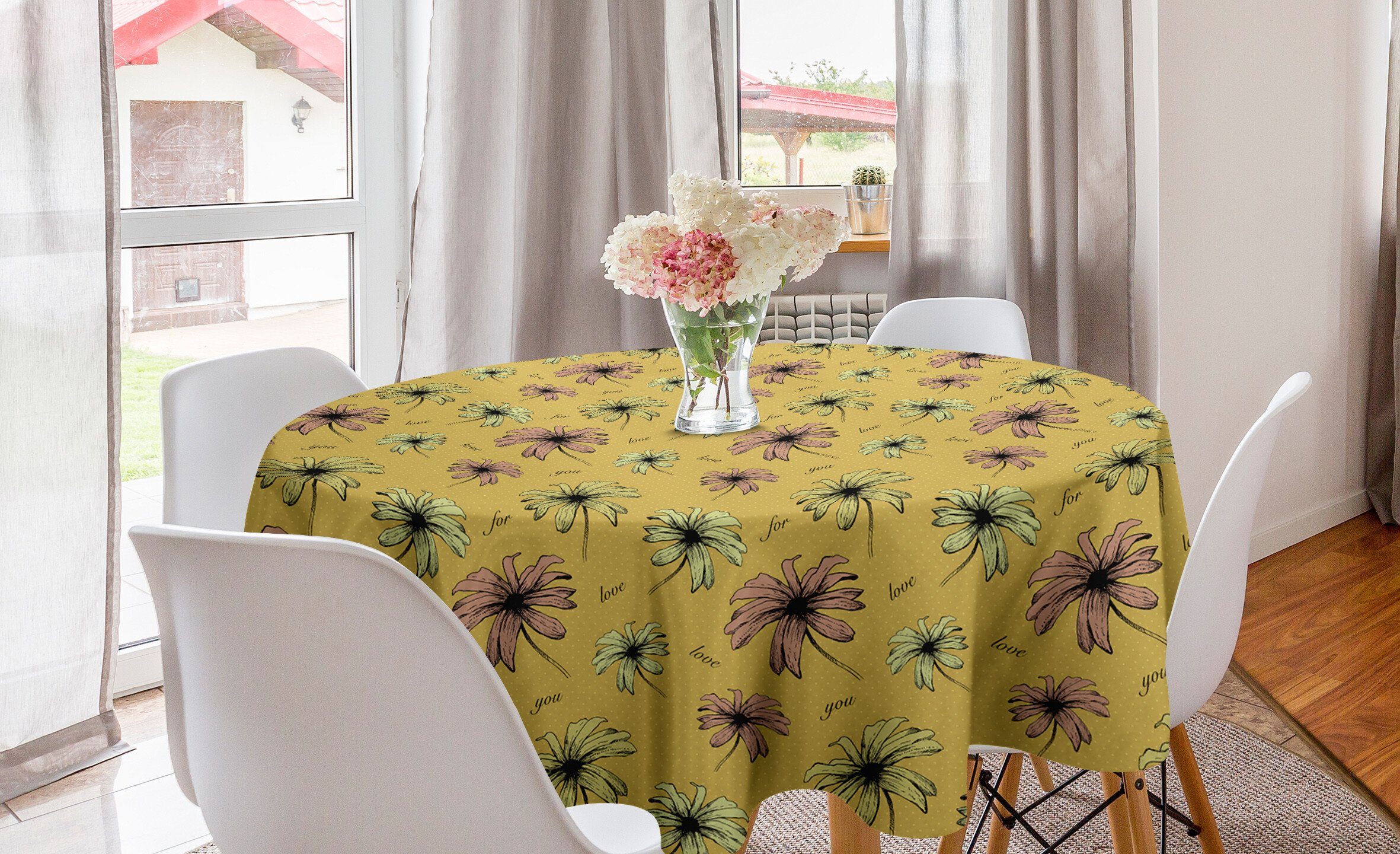 Tischdecke Jahrgang Dekoration, Tones für Kreis Liebe Tischdecke Abakuhaus Blumen Faded Abdeckung Küche Esszimmer