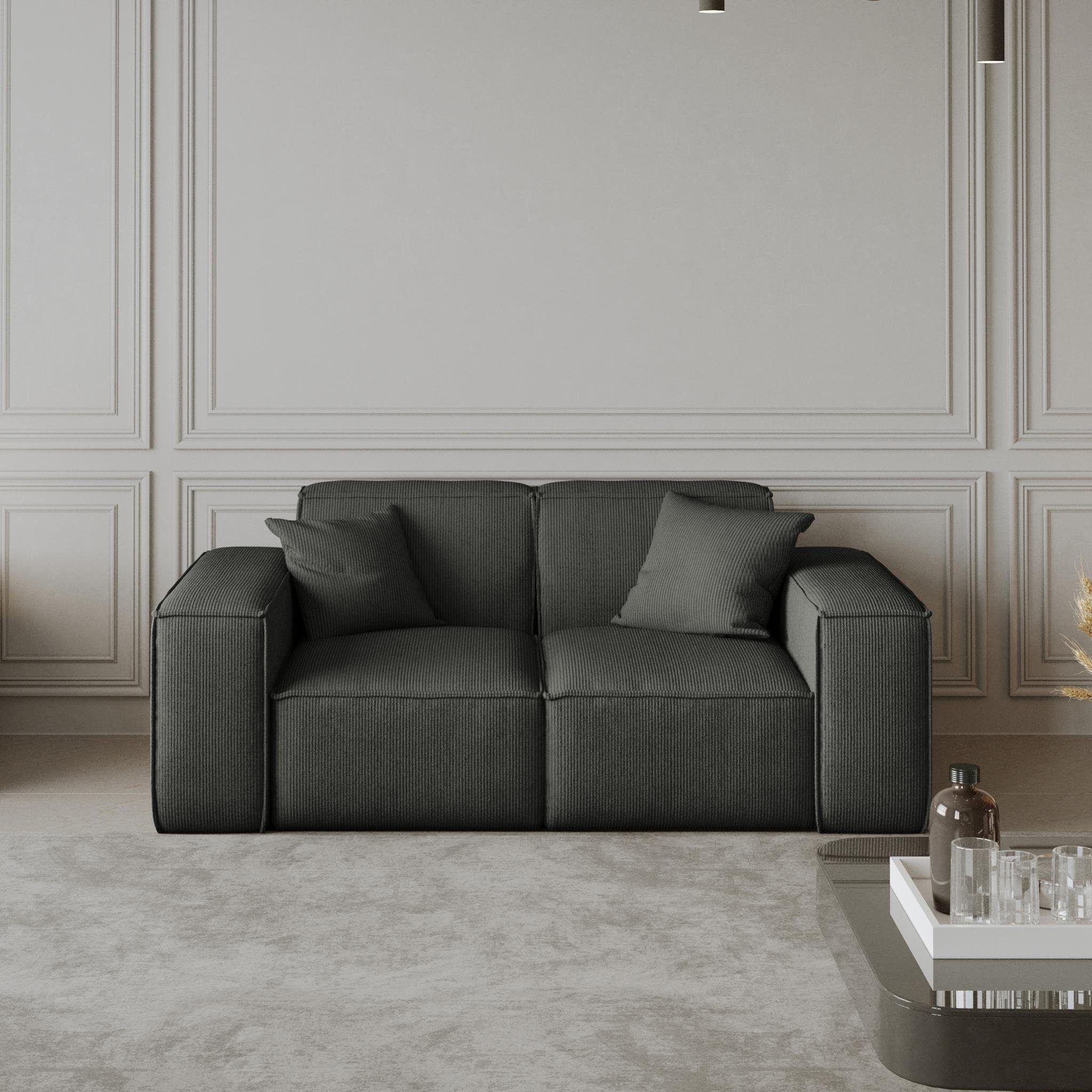 Sofa Lugano, inlusive Sofa 2-Sitzer oder Wellenfedern, Cordstoff aus Armlehnen mit Breite modernes im Beautysofa Velourstoff, Stil, Zweisitzer