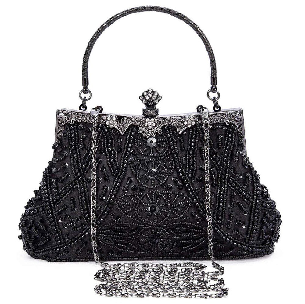 Agger Abendtasche Glitzer-Abendtasche, Elegante Clutch Damen mit Kette,Vintage-Tasche, Handtasche mit Perlen,für Hochzeit, Party, Freizeit, Date