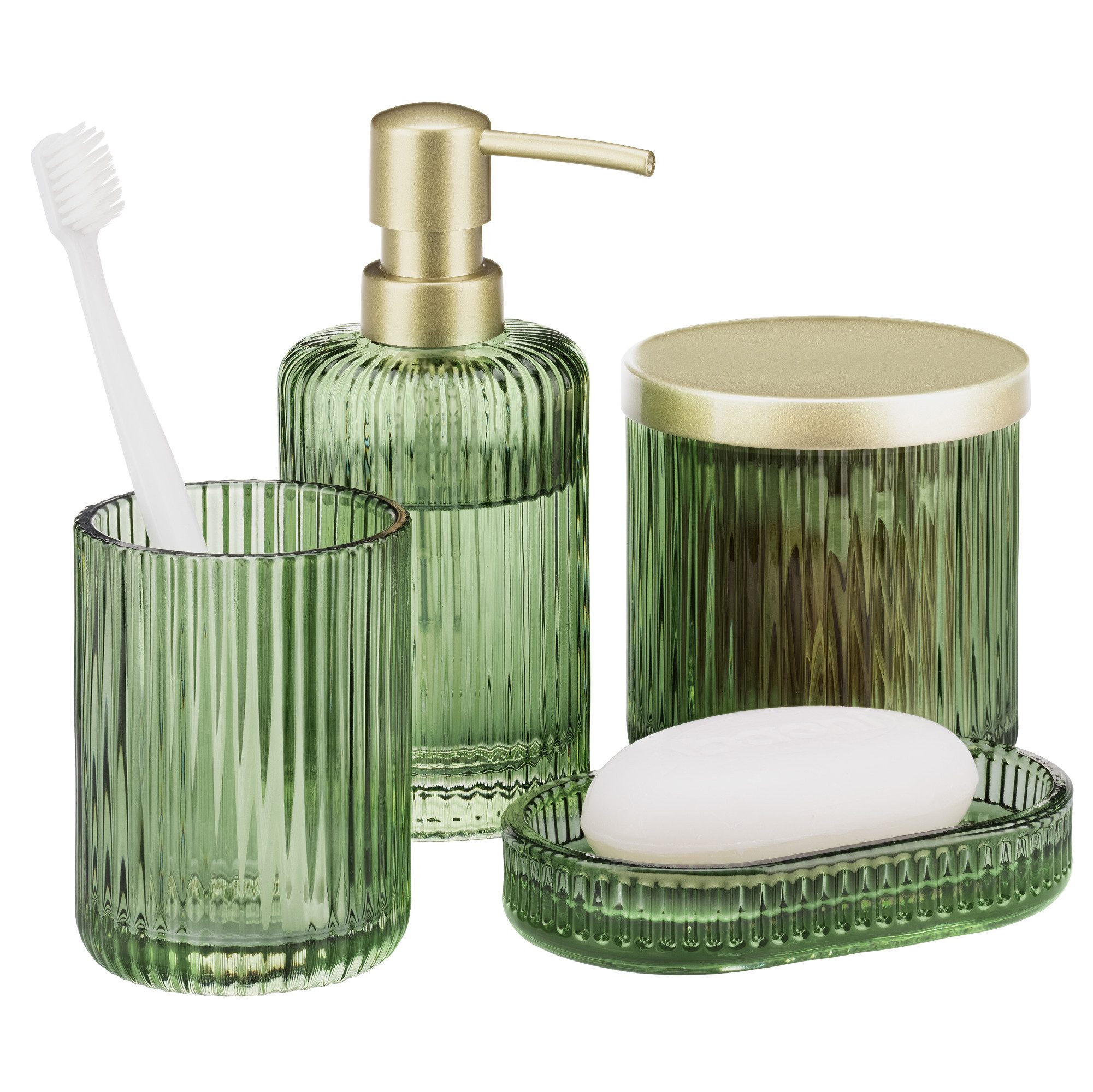Navaris Badaccessoire-Set Navaris Badezimmer Set - 4-teiliges Glas Badezimm günstig online kaufen