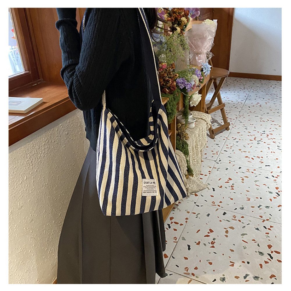 Blusmart Schultertasche Modische Canvas-Tasche für Pendler (Großes Fassungsvermögen, Klassische Streifen), Schulter- und Crossbody-Tasche für zwei Zwecke