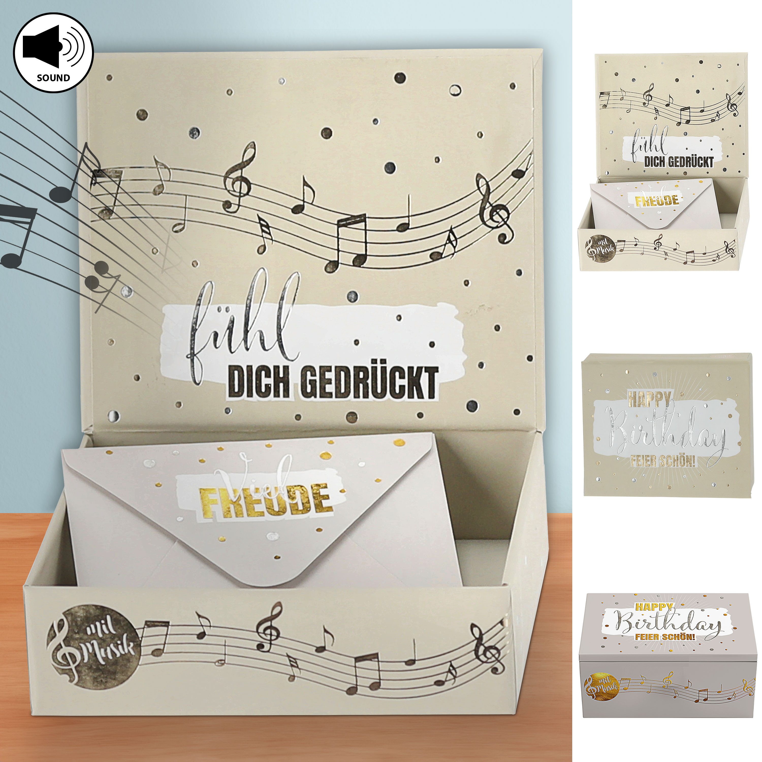 CEPEWA Geschenkbox Geschenkbox Musik 'Happy Birthday Feier schön!' bunt 9x7x3,5cm Karton