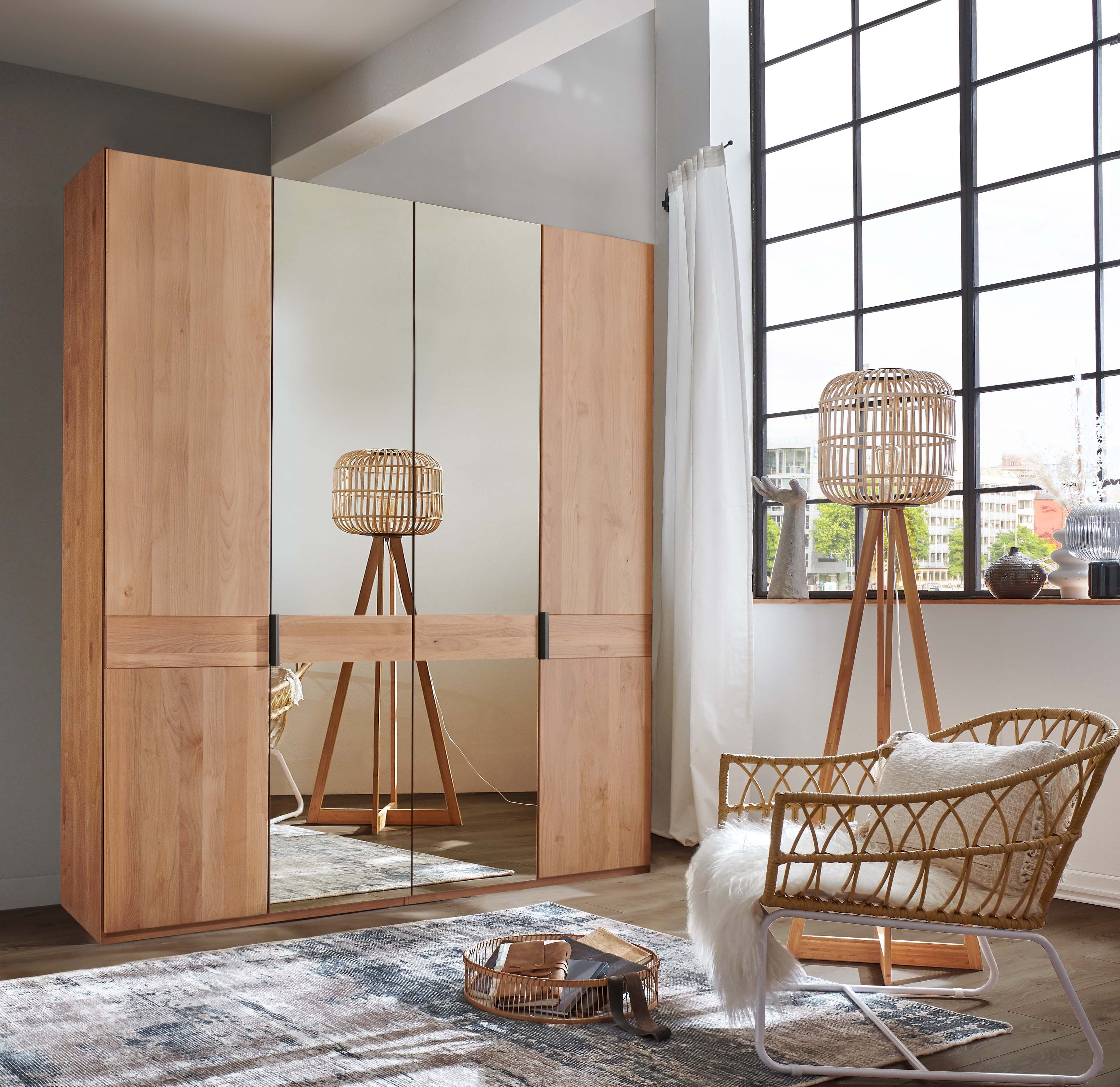 WIEMANN Drehtürenschrank Cardiff, Massivholztüren in Kombination mit Glas- oder Spiegeltüren (4 Breiten, 2 Höhen 216/236cm auswählbar) hochwertiges Design in langlebiger Qualität, viel Stauraum