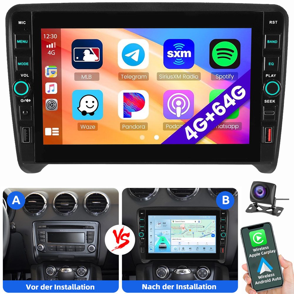 ESSGOO 8" Für Audi TT MK2 8J 2006-2014 Android 15 Carplay Autoradio (RDS, Digitalradio (DAB), FM, AM)