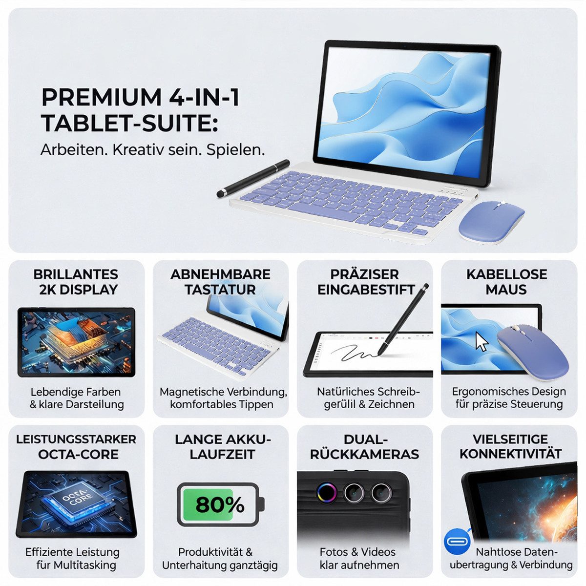 Happybe 11,5 Zoll Octa Core 30(6+24)GB 128GB 1TB TF, 2K FHD, 8400mAh, WiFi 6 Tablet (11.5", 128 GB, Android15, 5G WiFi, Android 15, 5G WiFi, BT 5.3, PC-Modus)