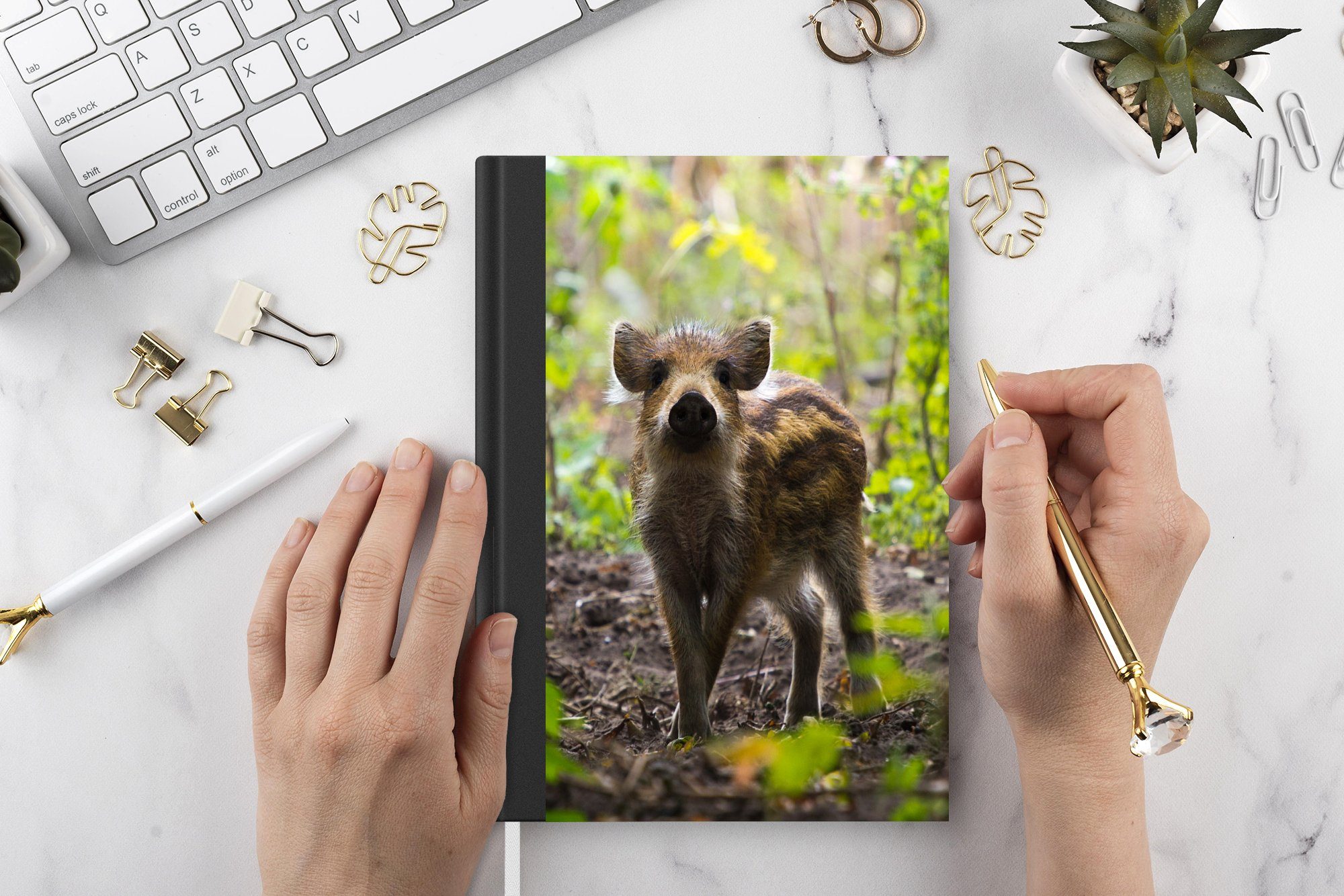 Tagebuch, Seiten, - Notizbuch Notizheft, MuchoWow Haushaltsbuch Wald - Merkzettel, Journal, A5, Tier, 98 Wildschwein