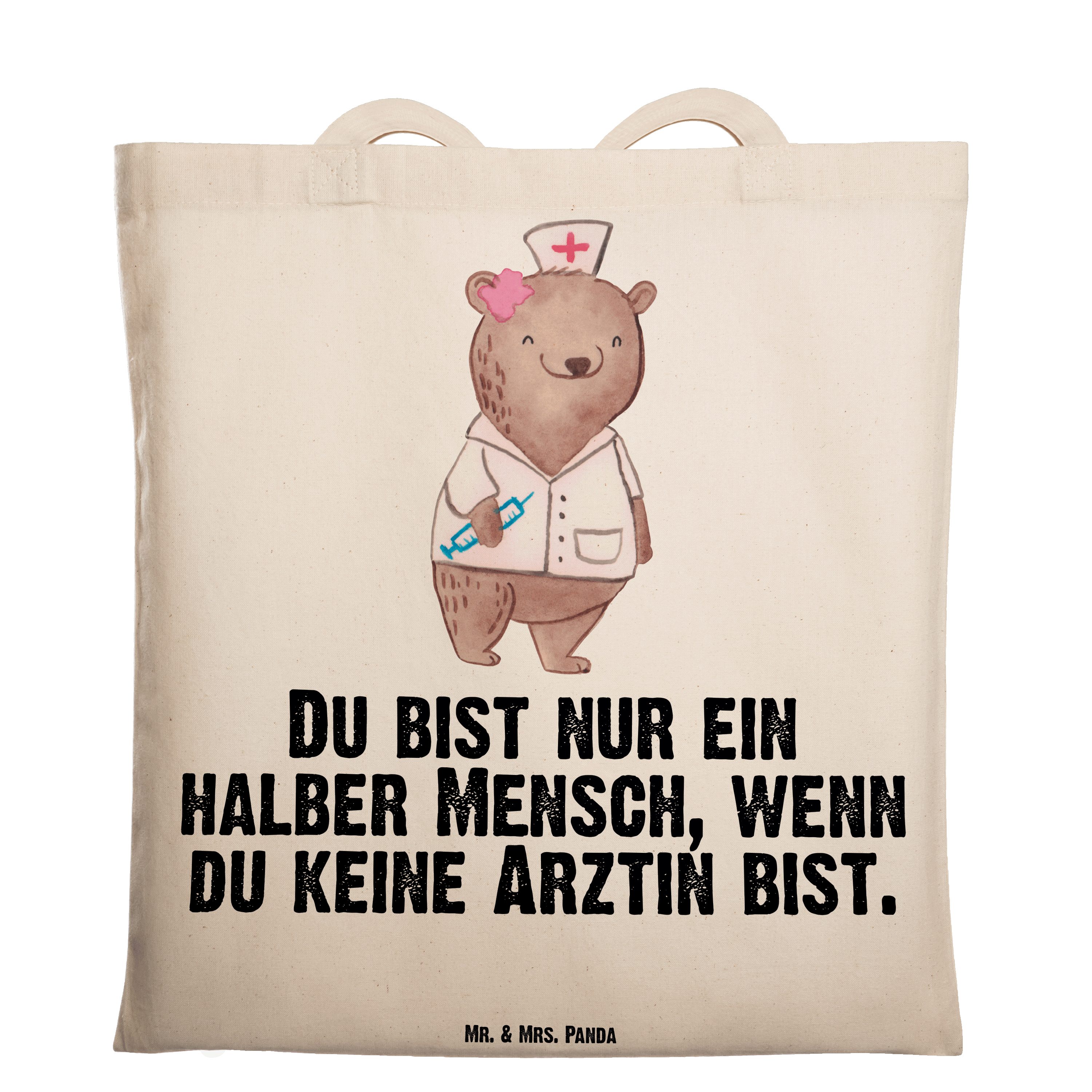Mr. & Mrs. Panda Tragetasche Ärztin mit Herz - Transparent - Geschenk, Doktortitel, Schenken, Stof (1-tlg)