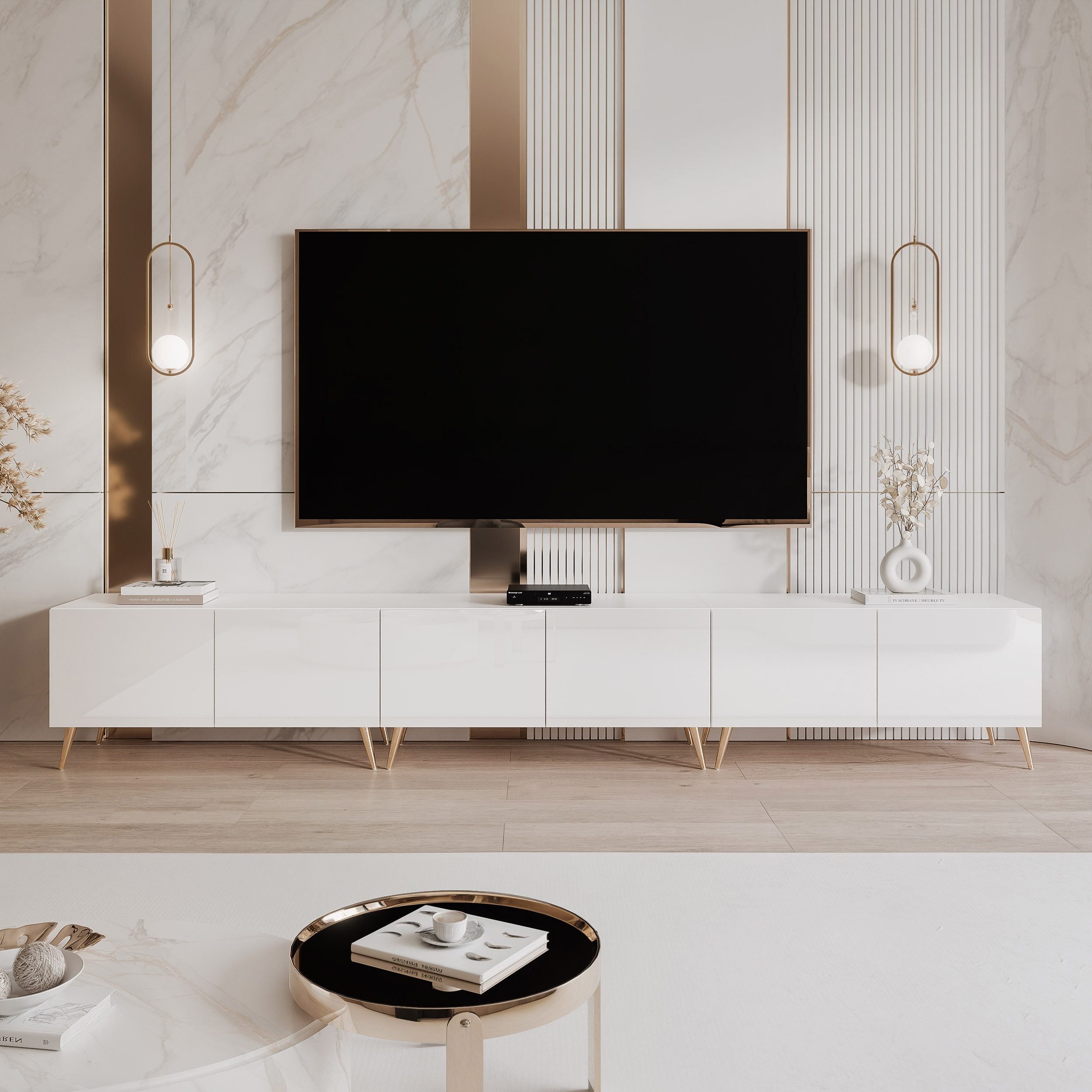 yourhouse24 Lowboard TV ANGEL 300 auf Füßen mit LED-Beleuchtung – Griffloses Design – Bild 2 von 5