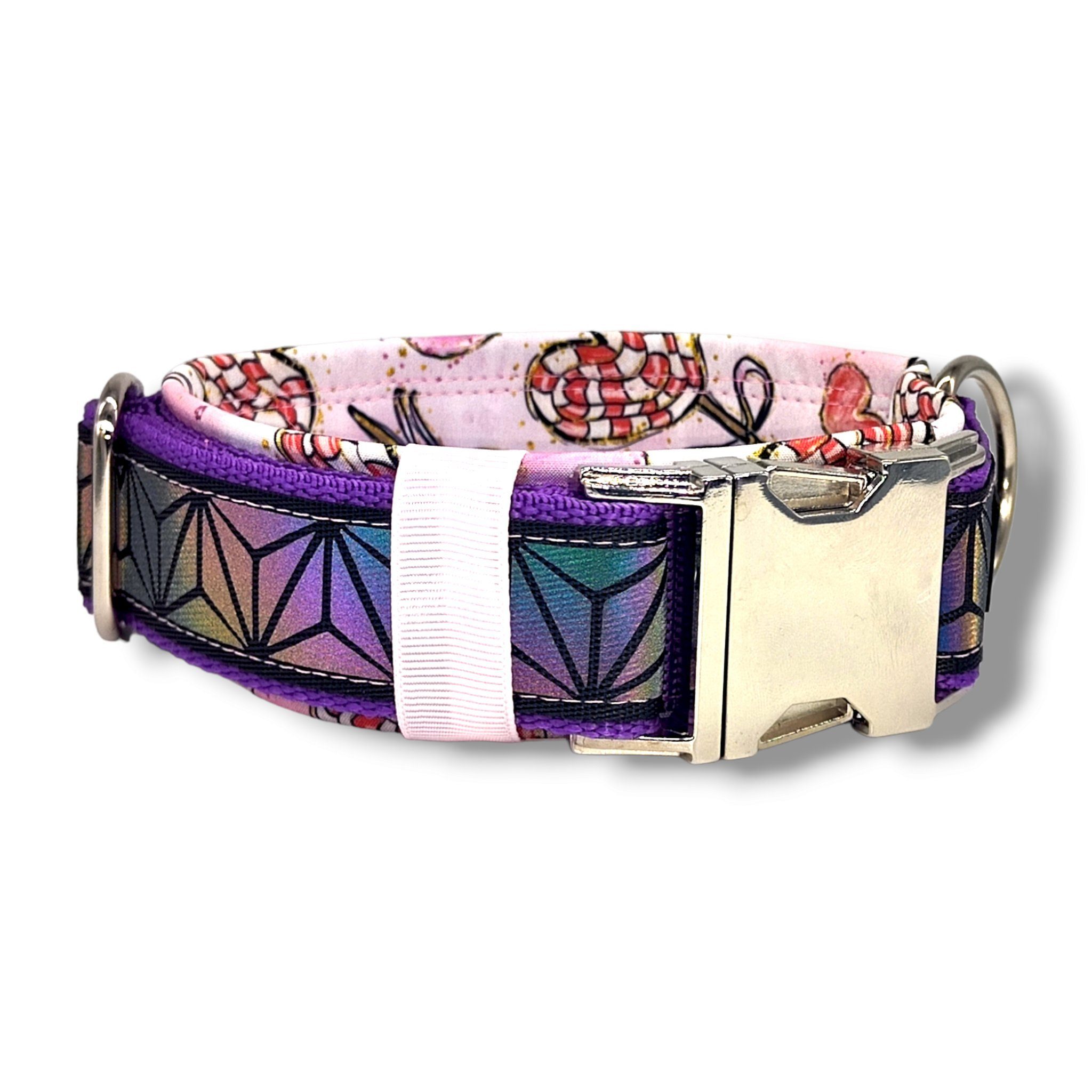 D by E Couture Hunde-Halsband "Lollipop II", reflektierend, gepolstert, verstellbar, 50mm breit, Handmade