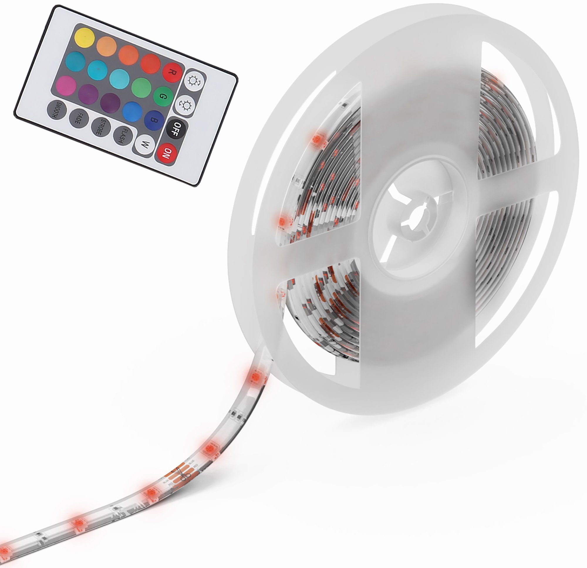 B.K.Licht LED Stripe BK_LS1180 LED Strip, 5m Lichband, LED Streifen mit  Silikonbeschichtung, 150-flammig, Inkl. Fernbedienung, inkl. Farbwechsel,  Selbstklebend