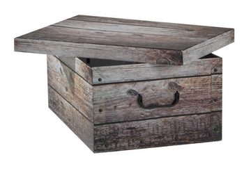 Home4You Aufbewahrungsbox, Papier, B 51 cm x T 37 cm, mit Deckel, Grau, (1 St), Holzkistenoptik