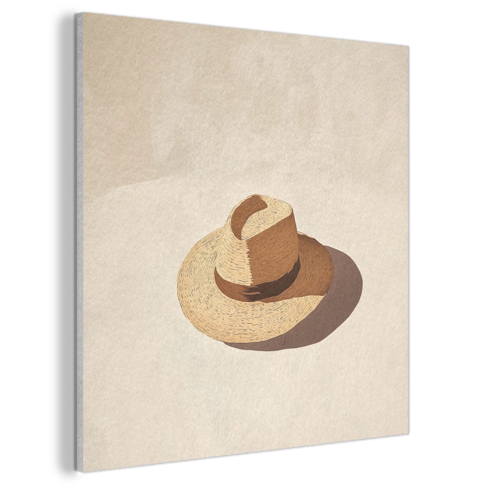 MuchoWow Gemälde Hut - Minimalistisch - Farbton - Beige, Fotodruck (1 St), Akustikbilder PET-Filz, Wandpaneele, Akustikpaneele 40x40 cm