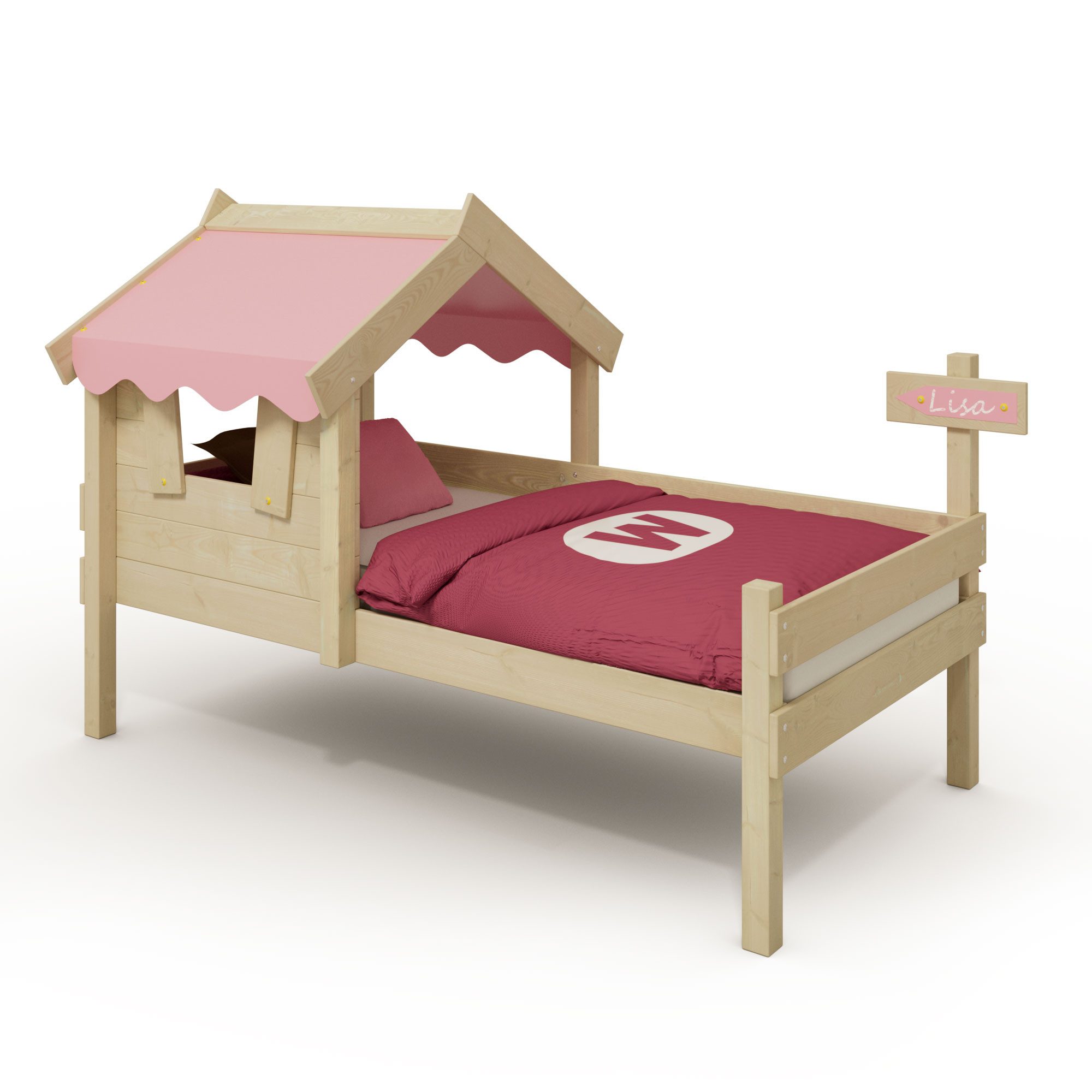 Wickey Kinderbett CrAzY Dreamy 90x200 cm – Stabiles Kinderhausbett (Holzpaket aus Pfosten und Brettern, Massives, langlebiges Holz), Kreativer Spiel- und Schlafbereich, Einzelbett