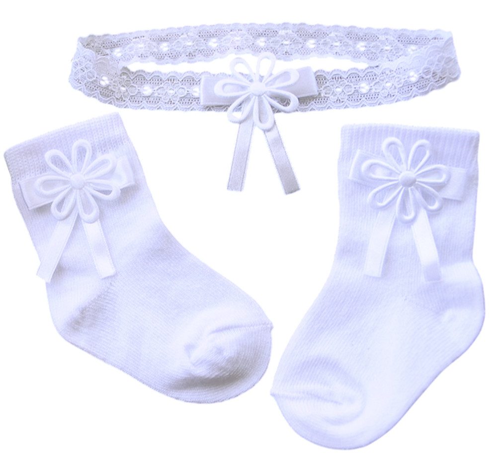 La Bortini Socken Socken und Stirnband für Baby Kinder weiß festlich Strümpfe ab0Mon