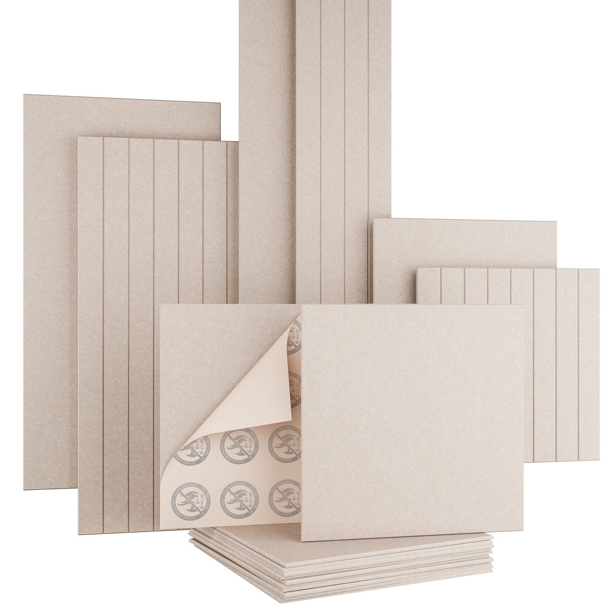 AKUSTIKO Schallschutzpaneel, (Selbstklebend 60x60cm - 4 Stück Taupe Akustik Wandpaneele Brandschutzklasse B-s1-d0 Panels Filz 9mm Hexim Decken- & Wandverkleidung Heimkino Decke (1.44m)