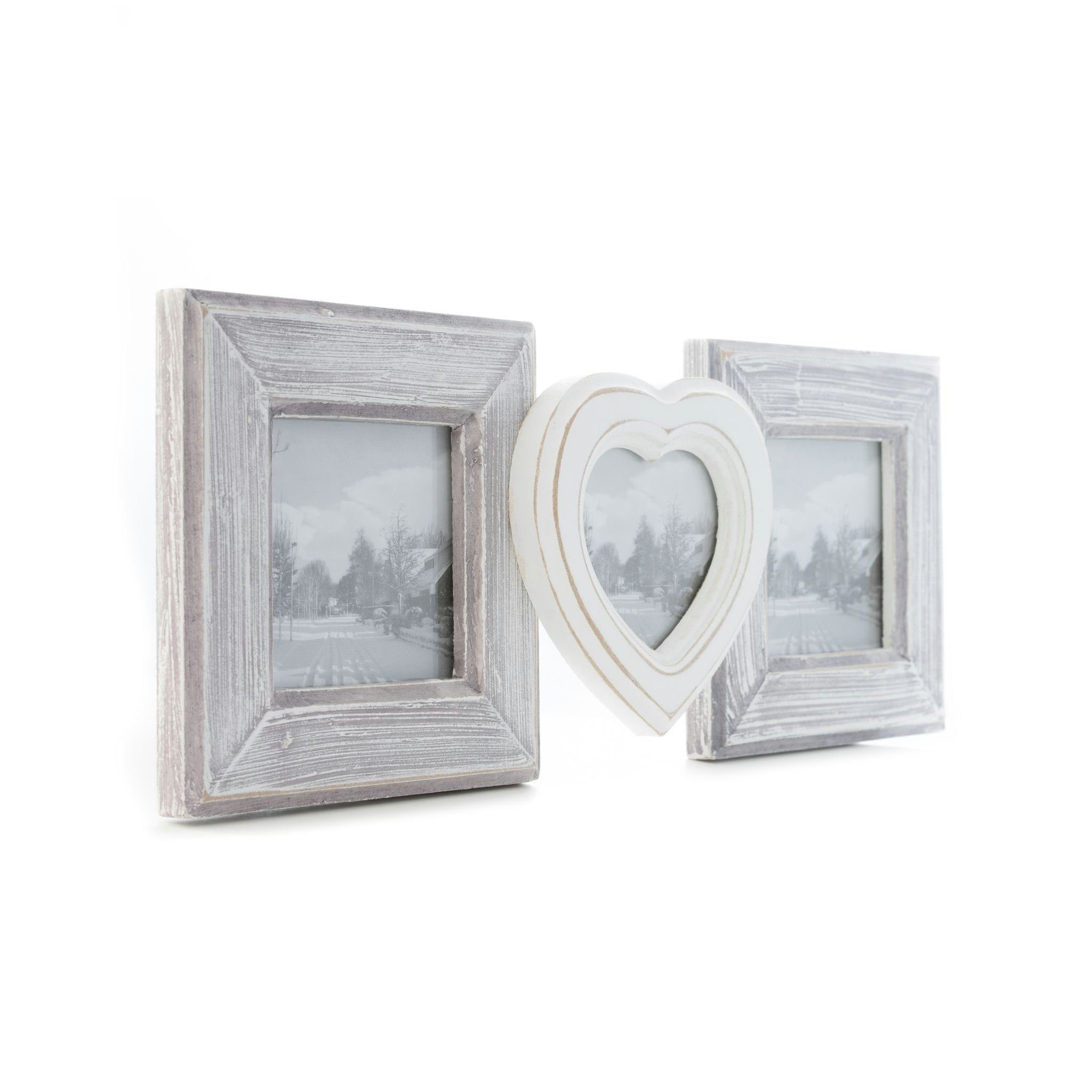 3er Bilder, für 30x16x3 3 weiß/grau Vintage 3er Hochzeitsrahmen: weiß Holz, HERZ grau Herz cm Bilderrahmen Bilderrahmen elbmöbel Rahmen