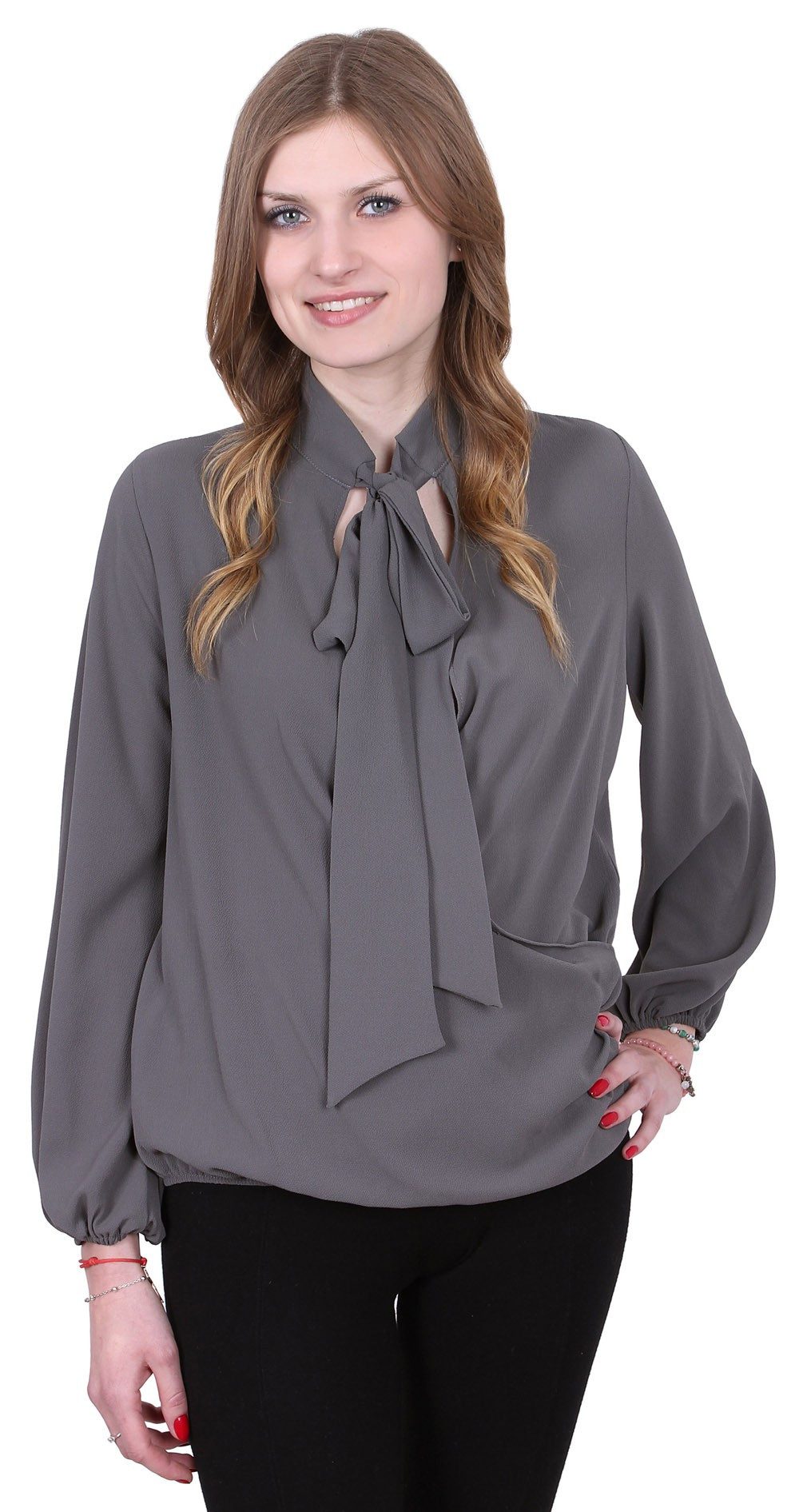 Blusentop John Zack Elegante, graue Bluse mit Schnürung L