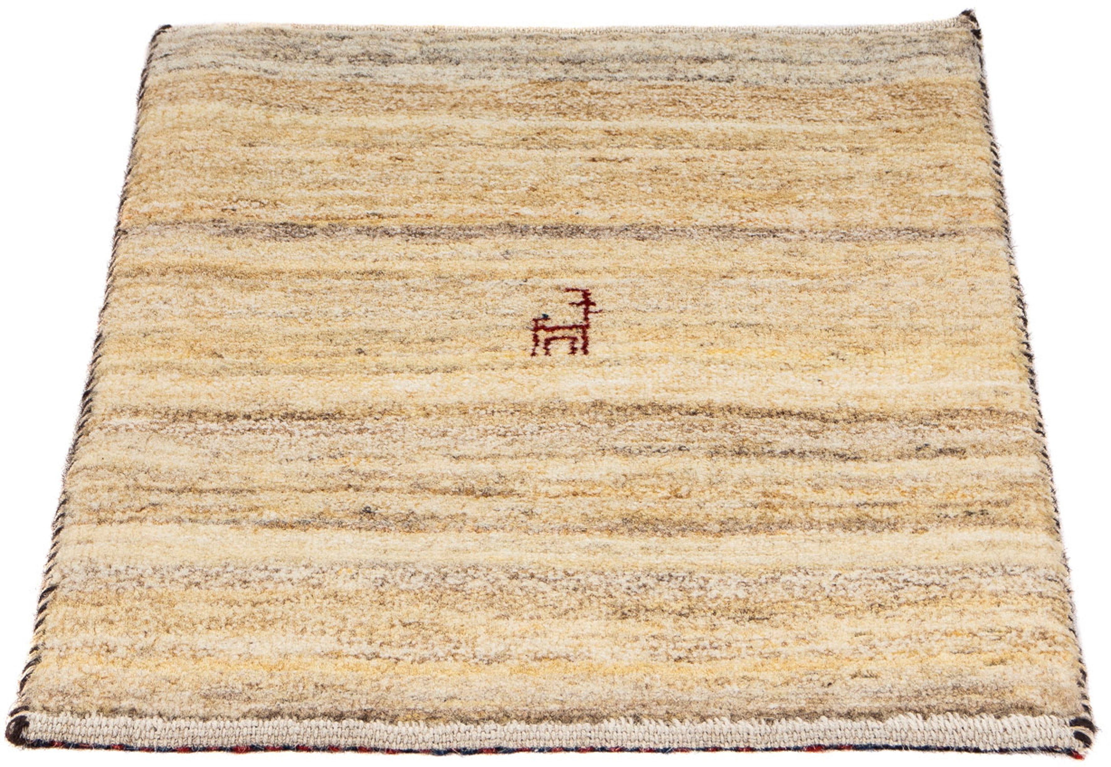 Wollteppich Gabbeh - Perser - 60 x 40 cm - beige, morgenland, rechteckig, Höhe: 18 mm, Wohnzimmer, Handgeknüpft, Einzelstück mit Zertifikat | Kurzflor-Teppiche