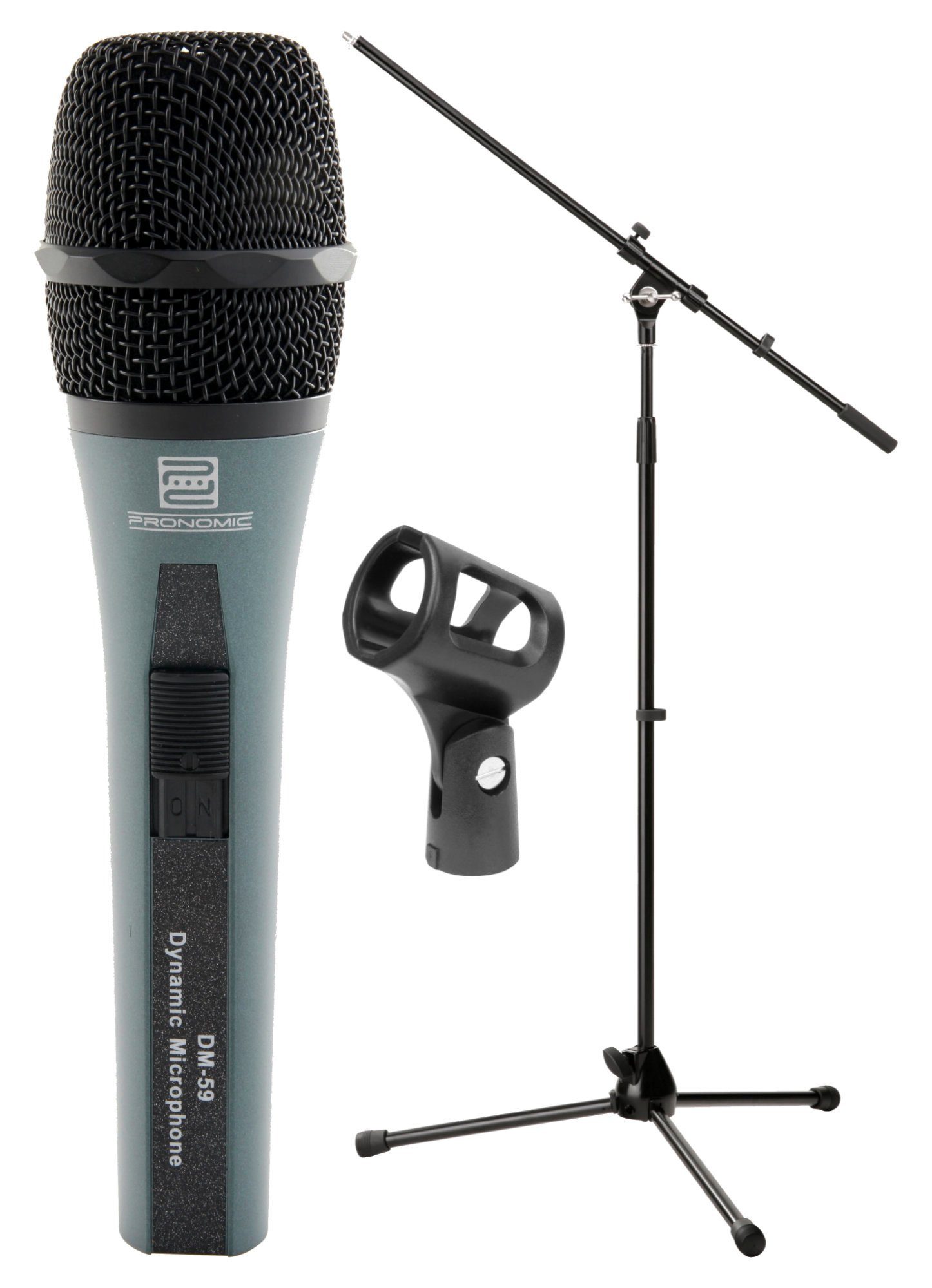 Pronomic Mikrofon DM-59 Mikrofon Starter SET+ Pronomic MS-15 Pro Mikrofonstativ (2-tlg), Integrierter Windschutz, XLR-Anschluss