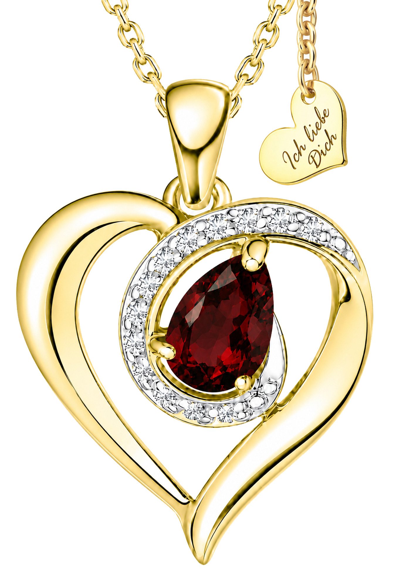 Limana Herzkette Schmuck Damen mit Edelstein 925 Silber vergoldet Kette mit Anhänger (für Frau Freundin, Kette mit Herz inkl. Dose und Tasche), Geburtstag Weihnachten Jahrestag Hochzeitstag Valentinstag