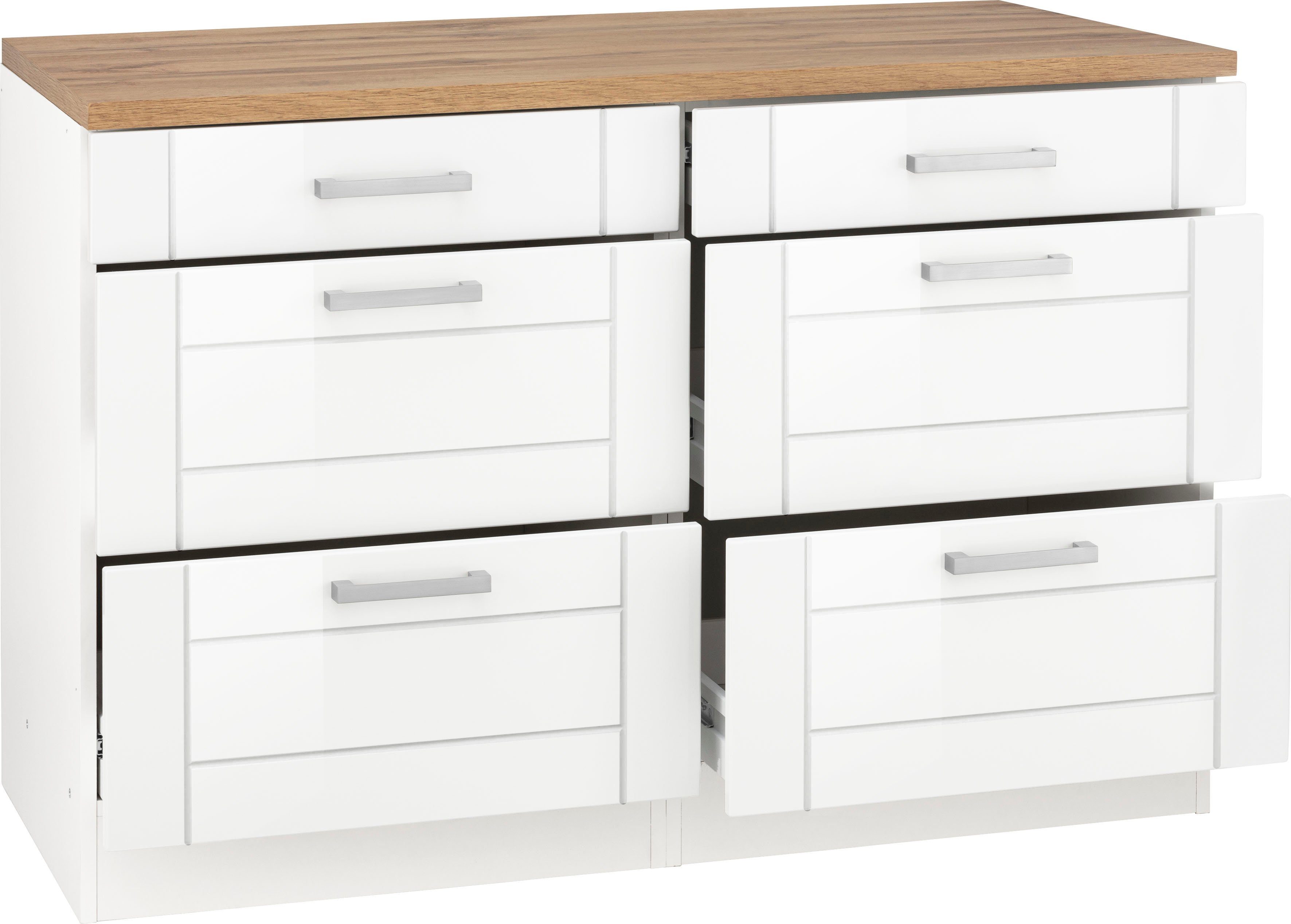 KOCHSTATION Unterschrank KS-Tinnum 120 cm breit, Metallgriffe, MDF Fronten, mit 2 Schubkästen