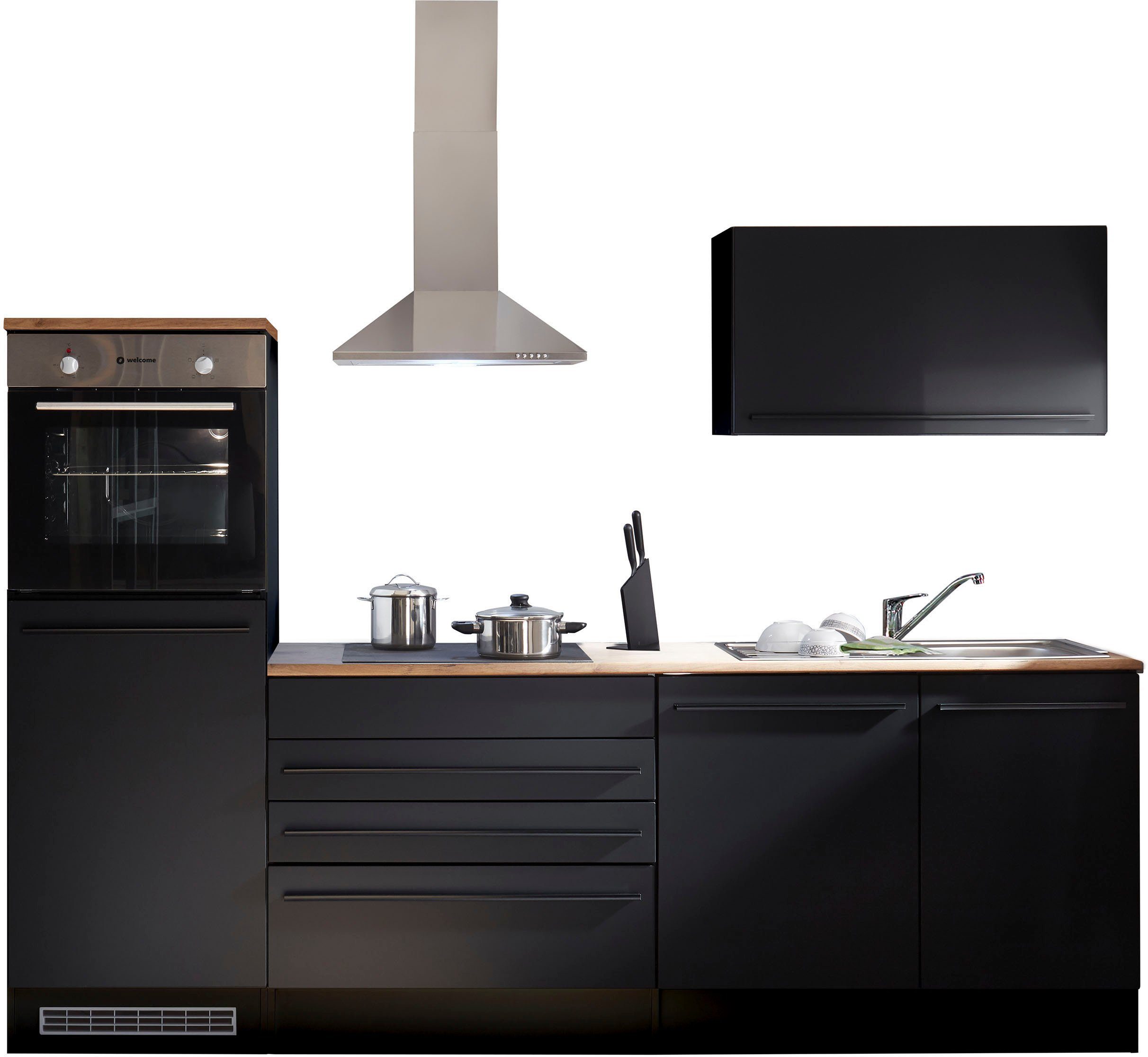 Küchenzeile Breite | mit schwarz/schwarz-lanzelot matt by cm, schwarz wahlweise E-Geräten Balculina 260 eiche Jazz, BASIC