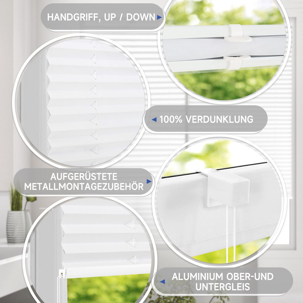Sekey Plissee 100% Verdunkelung Plissee ohne Bohren Klemmfix Faltrollo Lichtschutz, verdunkelnd, Klemmfix, Weiß, 100% Verdunkelnd, Blickdicht, verspannt, inkl.  – Bild 4 von 5