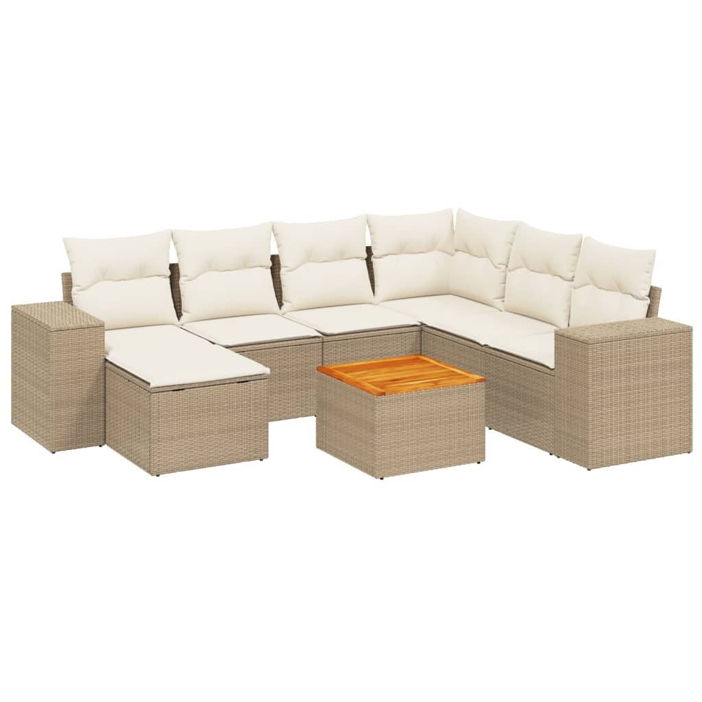Gartenlounge-Set 8-tlg. Garten-Sofagarnitur mit Kissen Beige Poly Rattan