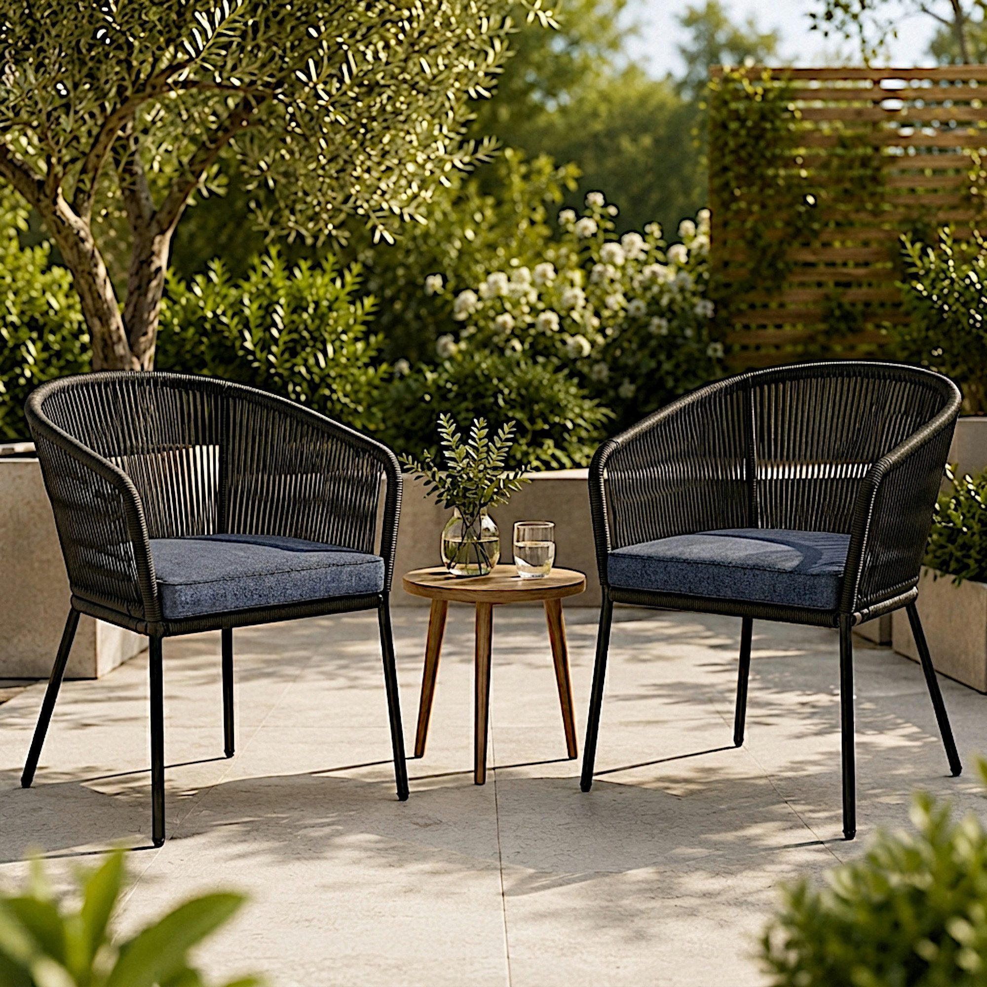 ESTEXO Gartenstuhl Lounge Stuhl 2er Set Gartensessel Rope Loungesessel Outdoor Grau