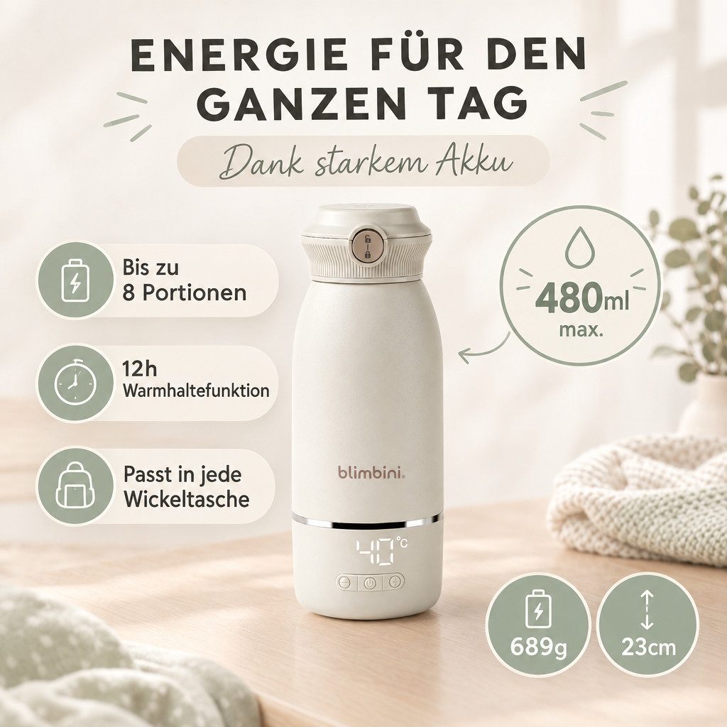 blimbini® Babyflaschenwärmer Pro Max tragbarer Flaschenwärmer Baby unterwegs mit Akku & USB-C, inkl. Schnelllade-Netzteil und USB-C Kabel – Bild 5 von 5