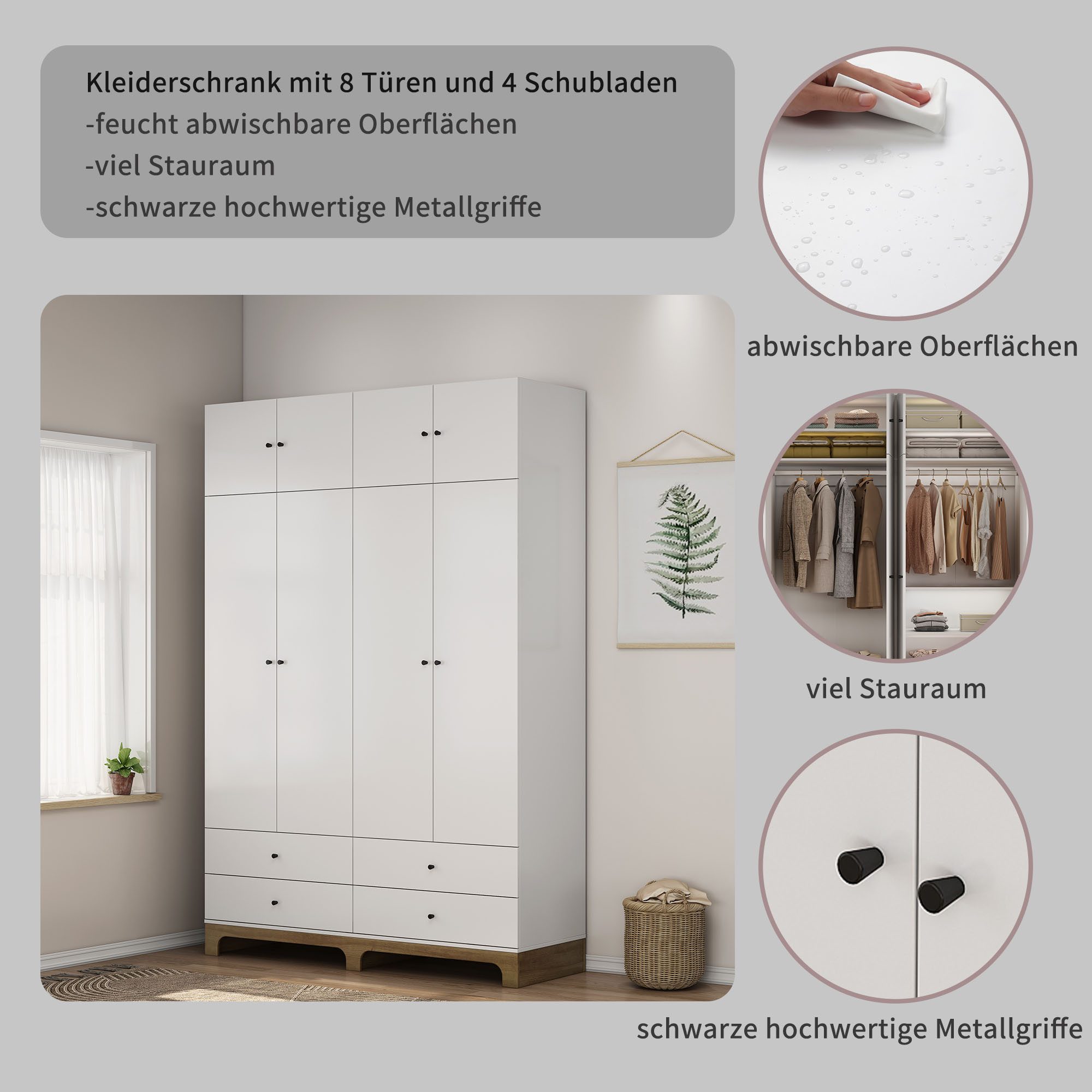 OTTO home Kleiderschrank Oslo Schlafzimmerschrank Garderobe weiß Landhaus Schlafzimmerschrank mit 4 Türen und 4 Schubladen, Breite 160cm