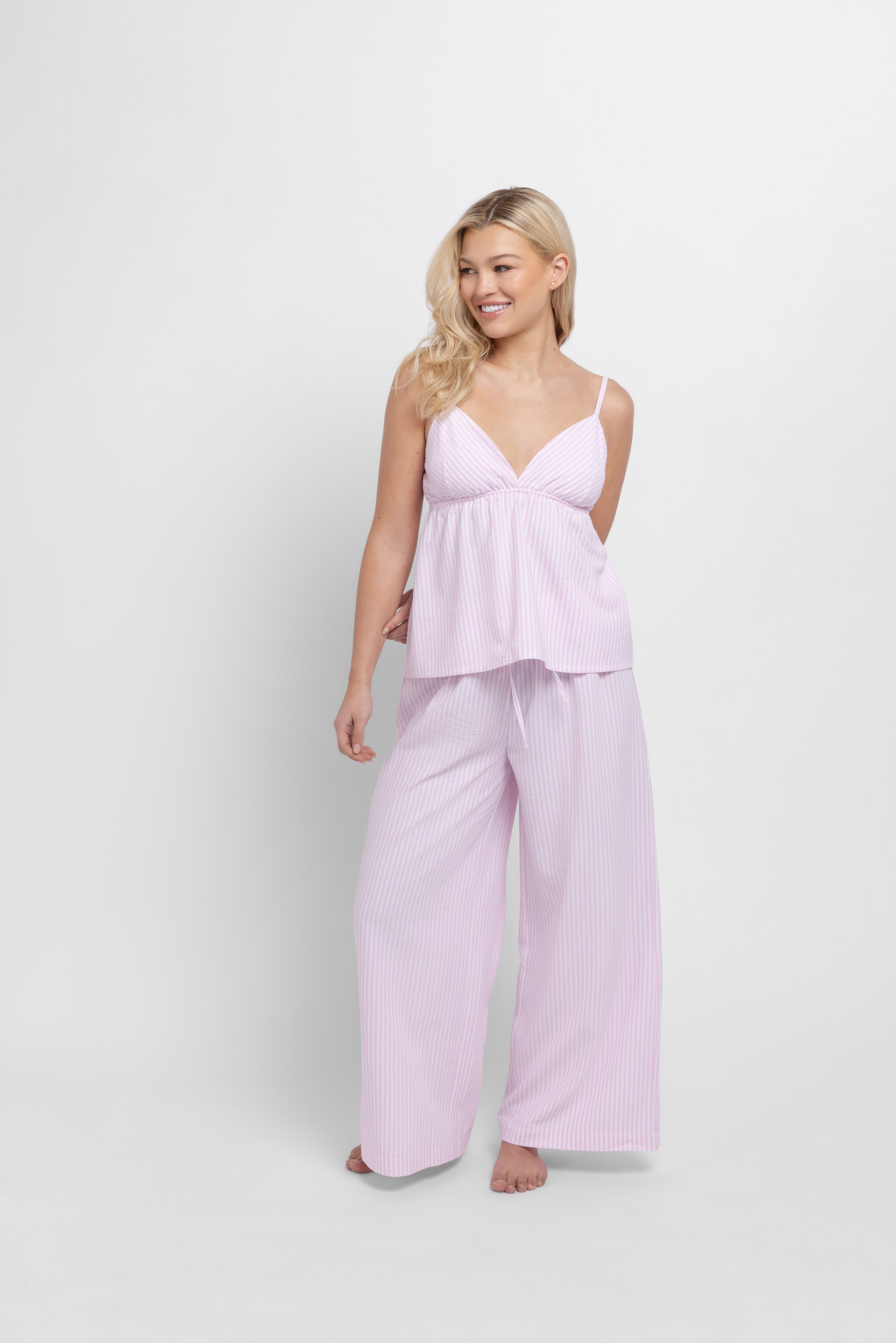 Dorina Pyjamahose Diana Gummizug, Bindeband, gestreift, weites Bein