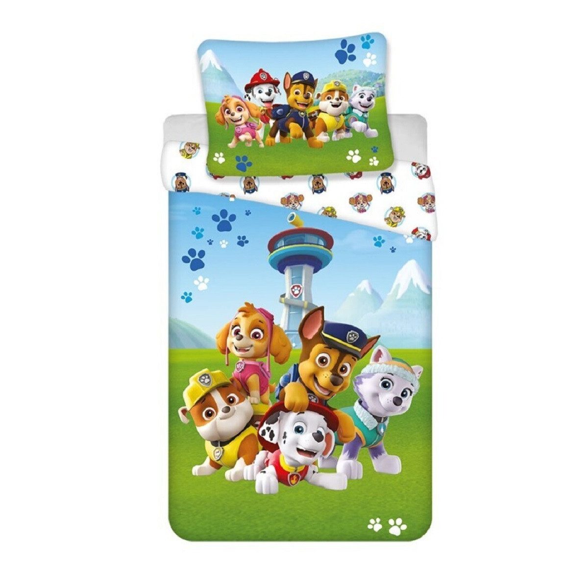PAW PATROL Bettwäsche - Set – 1x Deckenbezug 140x200 & 1x Kissenbezug 65x65 cm für Kinder, Baumwolle, 2 teilig, Angenehme Haptik, Hohe Schalfkomfort