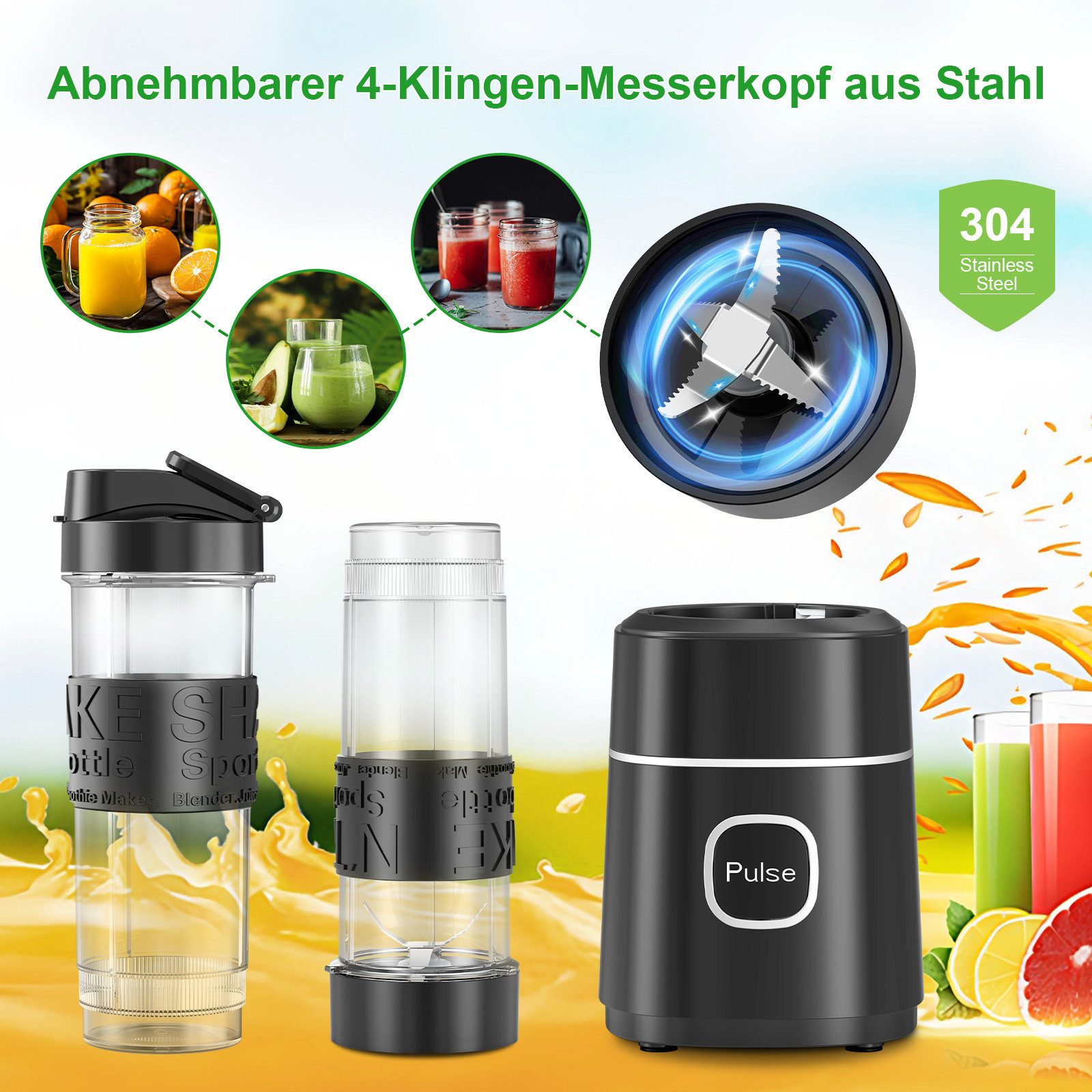 Fofile Standmixer Smoothie Maker 500W Mini Mixer mit 2x570ml Tritan BPA Freier Flasche, 500 W, Tragbarer Edelstahl Blender, 4 Blatt, leicht zu reinigen, 22.000 U/min