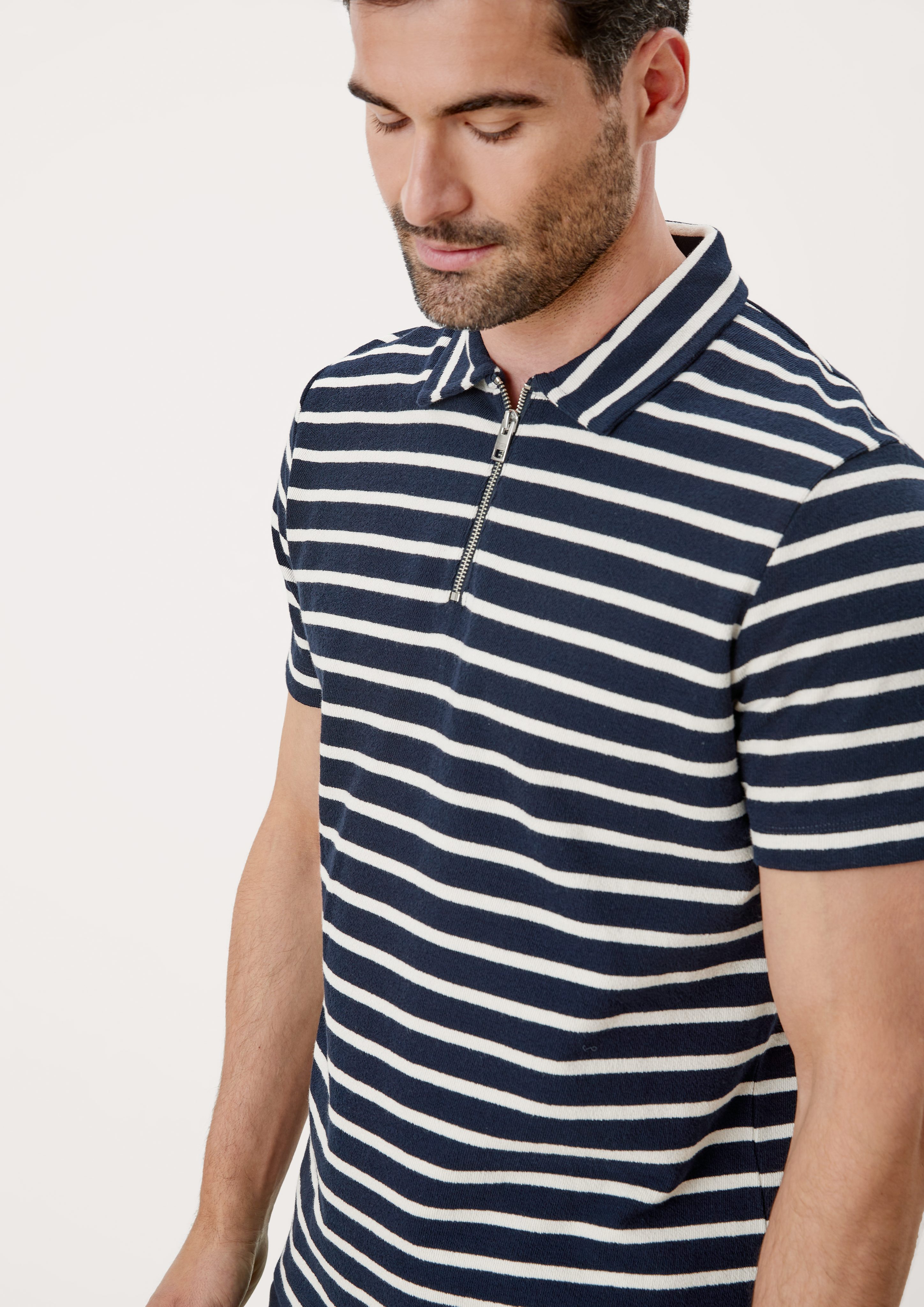 s.Oliver stripes Kurzarmshirt Poloshirt navy im Streifendesign