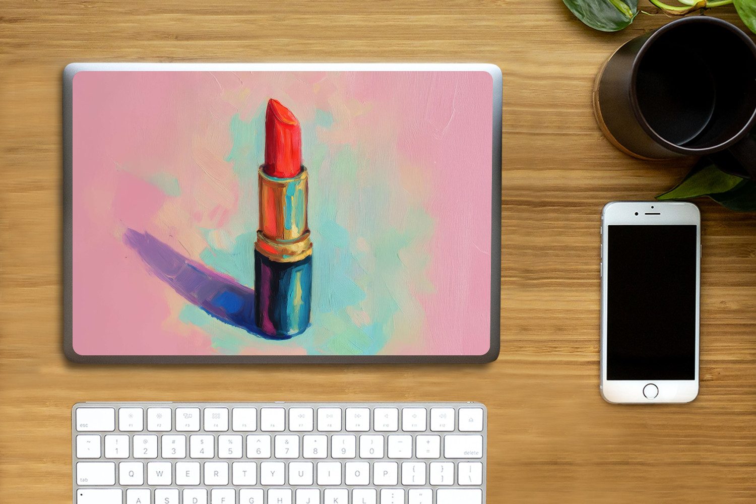MuchoWow Laptop-Aufkleber Lippenstift - Rot - Pinselstriche, (1tlg), Aufkleber Geeignet für Laptops, Schutz vor Kratzern, Sticker, 30x22 cm