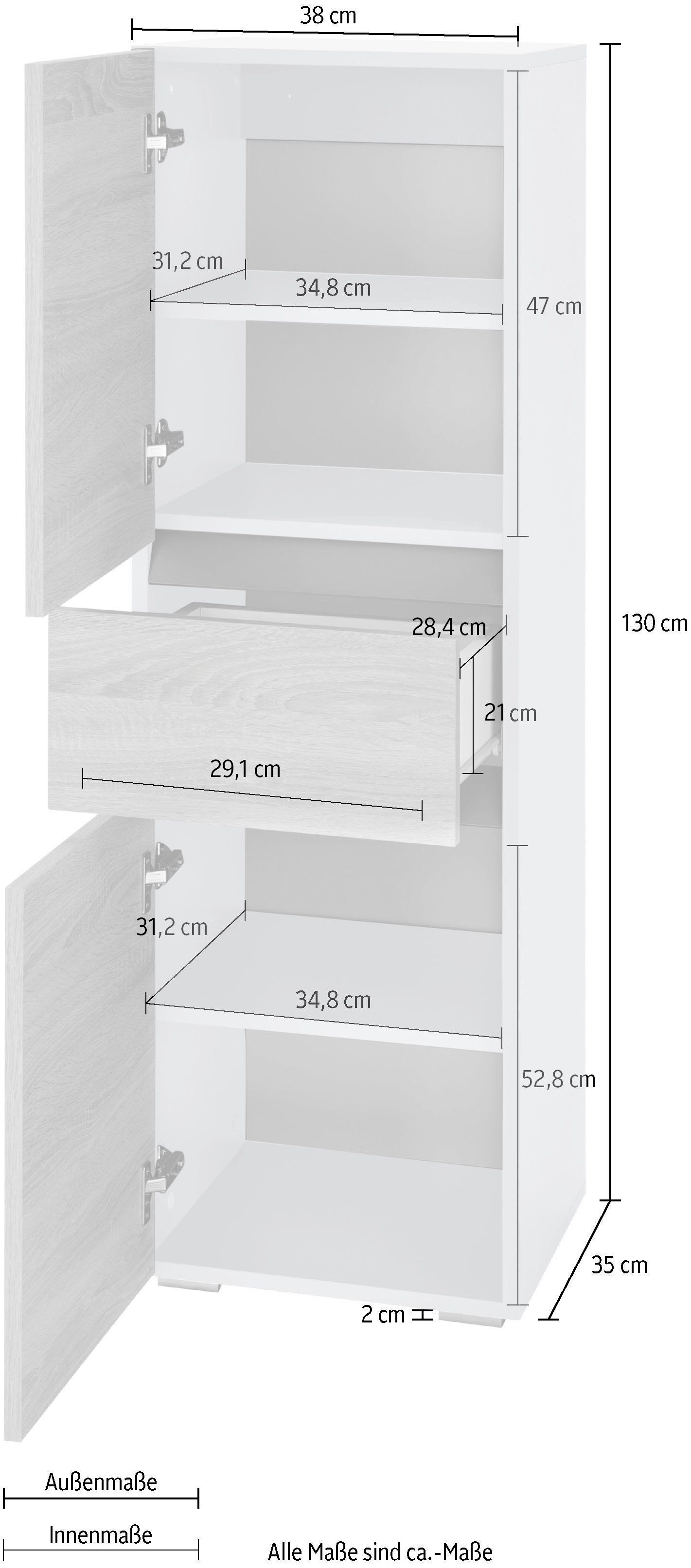 Home affaire Midischrank Wisla 130 cm, & | Türen Schubkasten Höhe mit weiß/weiß weiß