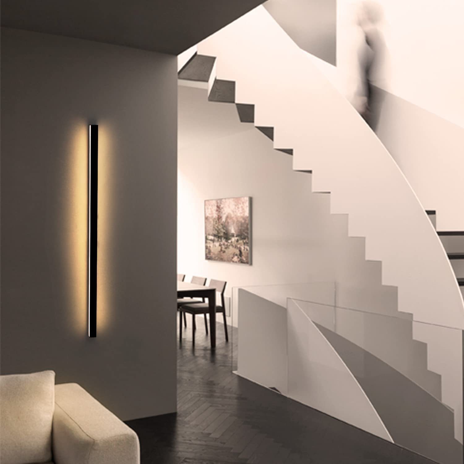 ZMH LED Wandleuchte innen Modern Flur Schwarz Beleuchtung Wohn- Kinder- Schlafzimmer, LED fest integriert, 3000K warmweiß, 80cm