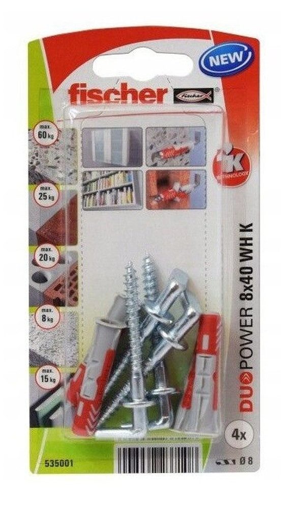 fischer Universaldübel FISCHER Dübel DUOPOWER 8x40 mit geradem Haken
