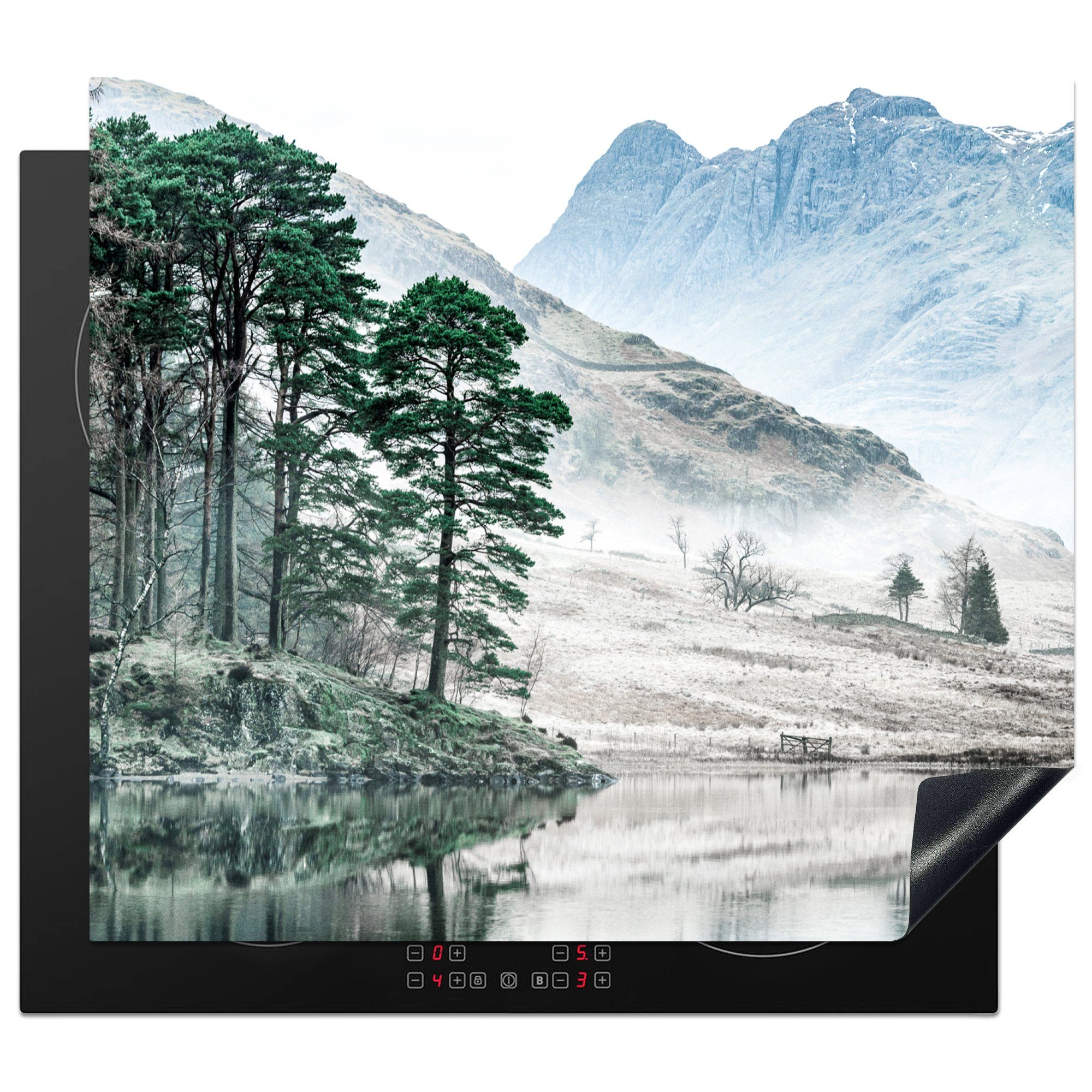 MuchoWow Herdblende-/Abdeckplatte Natur - Winter - Berge - Wald, Vinyl, (1 tlg), 60x52 cm, Mobile Arbeitsfläche nutzbar, Ceranfeldabdeckung