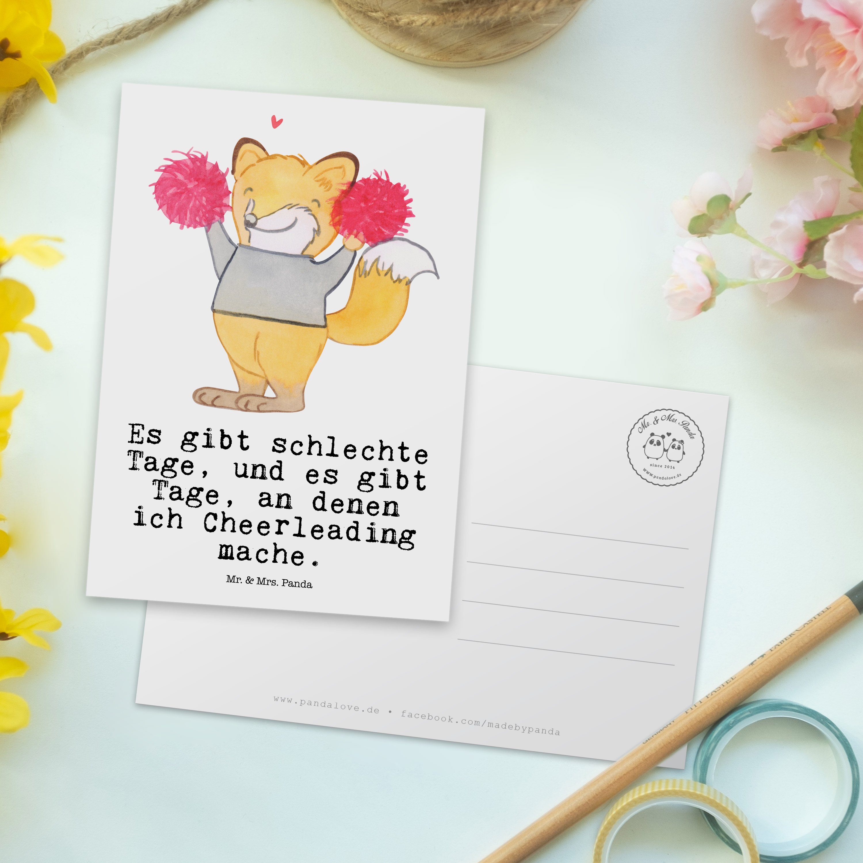 Ansichtskarte, - Postkarte Tage Mrs. Einladungska - Weiß & Geschenk, Panda Mr. Cheerleader Fuchs
