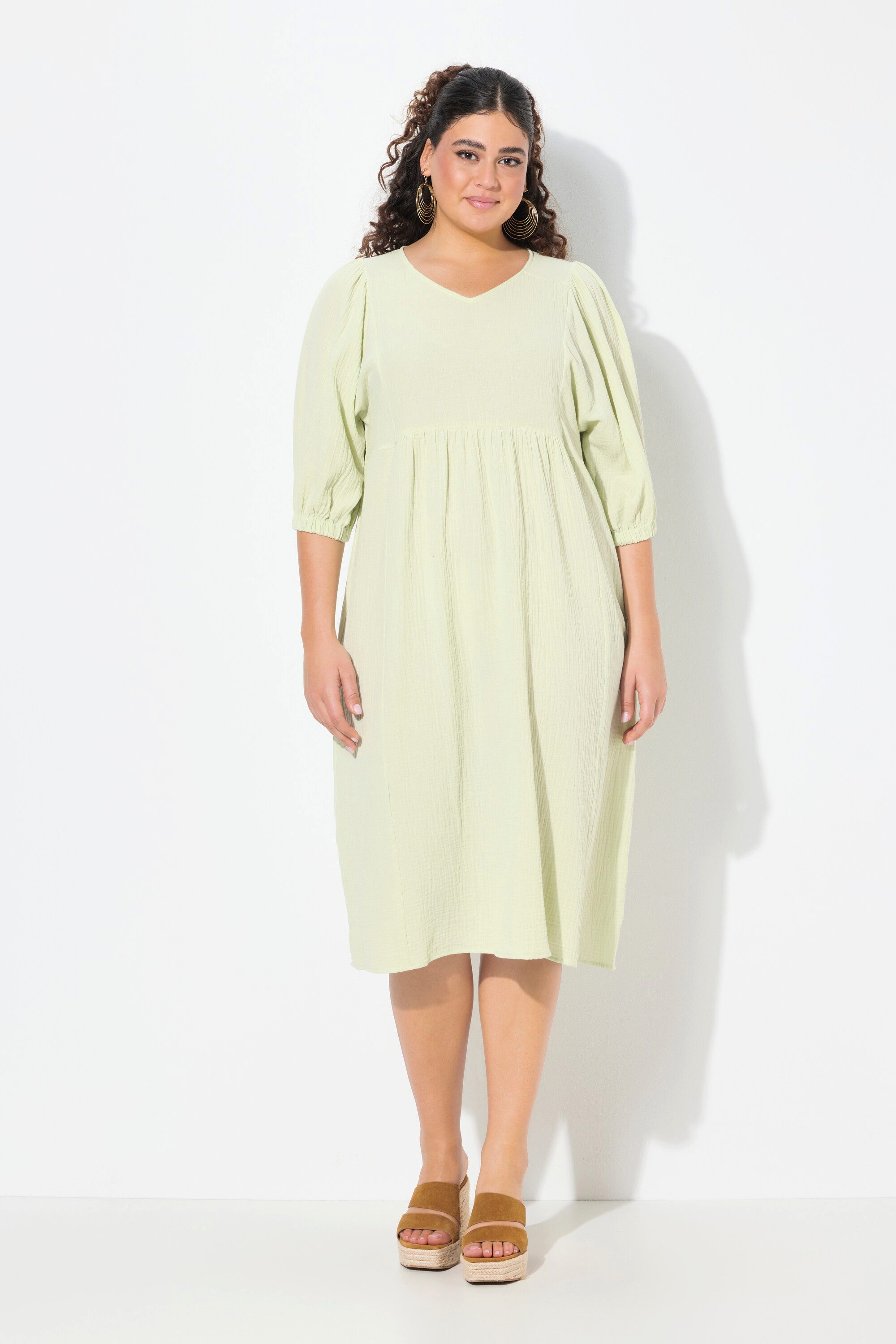 Ulla Popken Jerseykleid Musselin-Midikleid A-Linie V-Ausschnitt günstig online kaufen