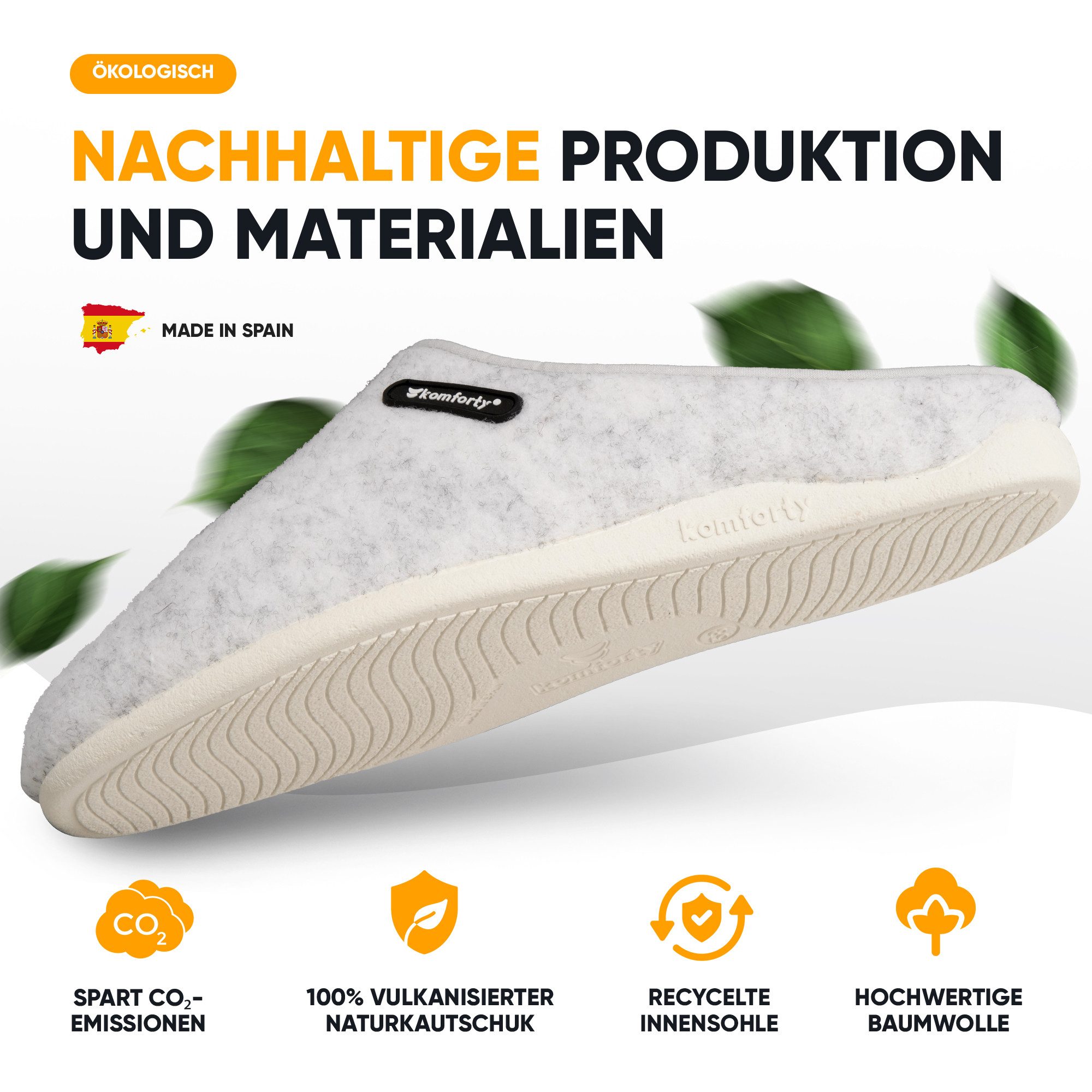 Komforty Komforty Hausschuhe Damen Herren für drinnen & draußen aus Wolle Hausschuh (Paar, Natürliche Wolle, Natürlicher Kautschuk, Warme Füße, Komforty) Natürliche Wolle, Made in Spain