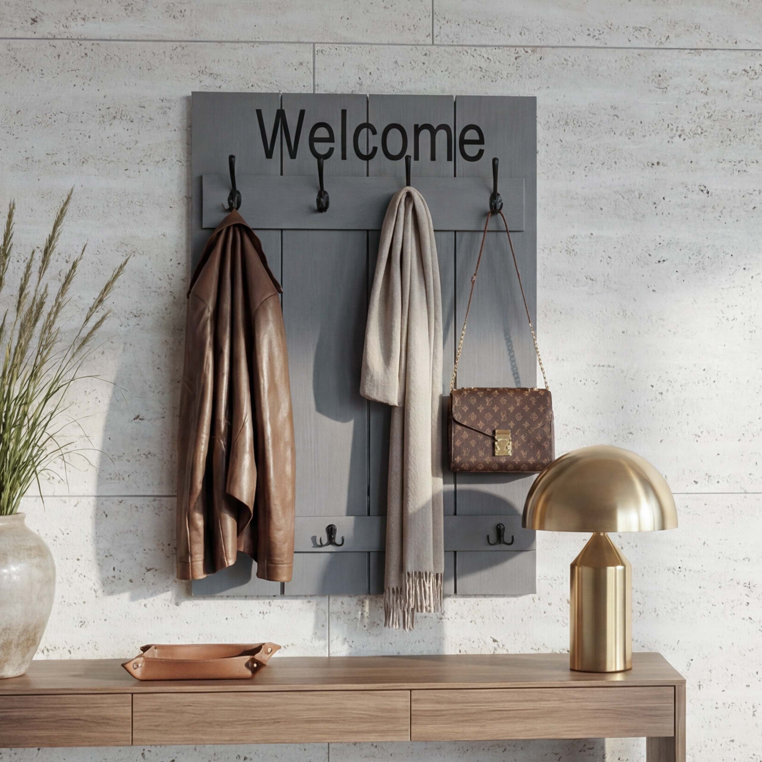 MCW Garderobenpaneel MCW-C89, Shabby-Look, 4 große und 4 kleine Haken