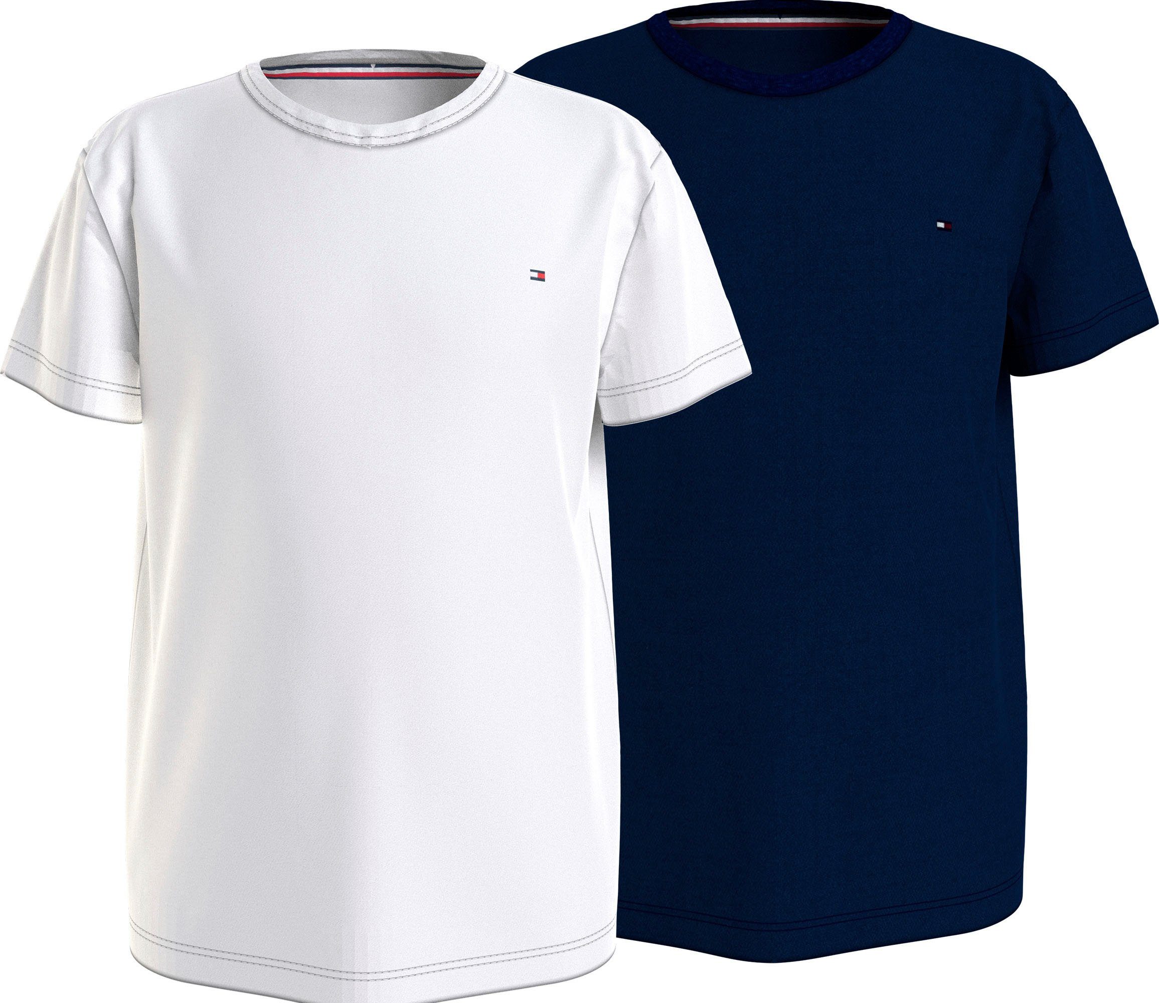 Tommy Hilfiger Underwear Kurzarmshirt 2-tlg., Hilfiger 2er-Pack) Logo-Stickerei mit Sky/White Tommy Desert (Set