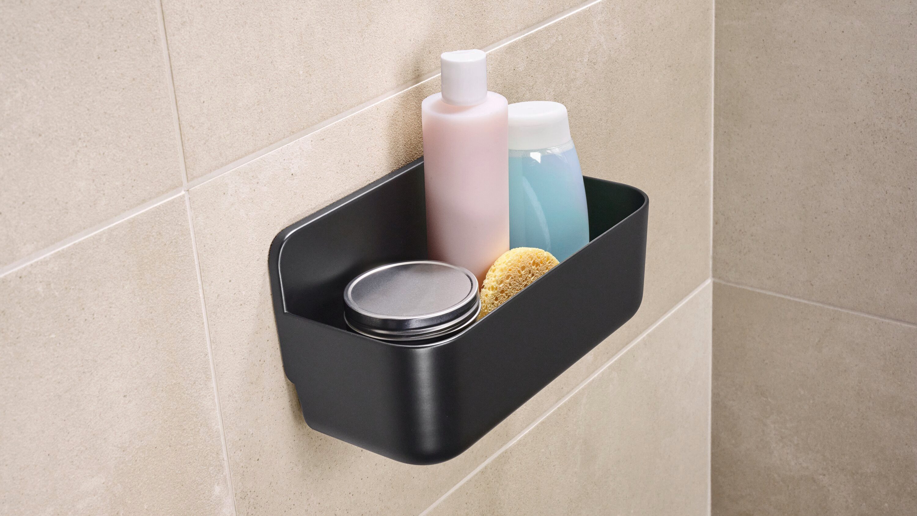 tesa Duschablage LAVAA Duschkorb mittel inkl. tesa Powerstrips Waterproof Strips XL, Packung 1-tlg., Ablagekorb ohne Bohren, Duschregal L
