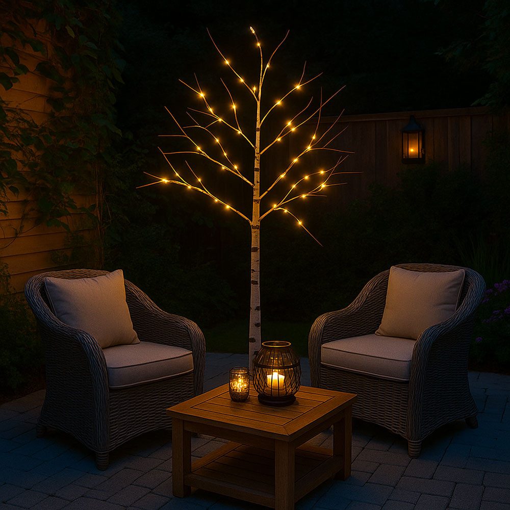 GLOBO LIGHTING LED Baum, LED-Leuchtmittel fest verbaut, Warmweiß, LED Stehleuchte Außenlampe Birken Design weiß IP44 2500K H 150 cm