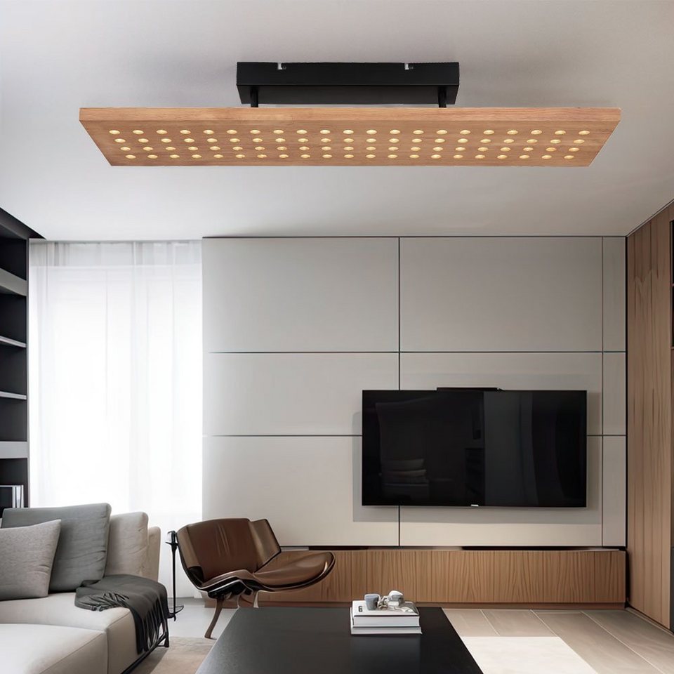 Globo LED Deckenleuchte, LED-Leuchtmittel fest verbaut, Warmweiß,  Deckenlampe dimmbar Holzlampe LED Deckenleuchte Wohnzimmer, 3 Stufen