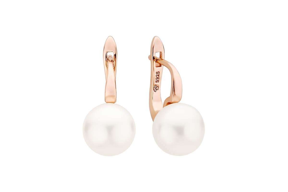 Gaura Pearls Серьги из бисера Elegant weiß button 9.5-10 mm, Englischer Verschluss, 585 Roségold plattiert (1Mik) 925er Silber